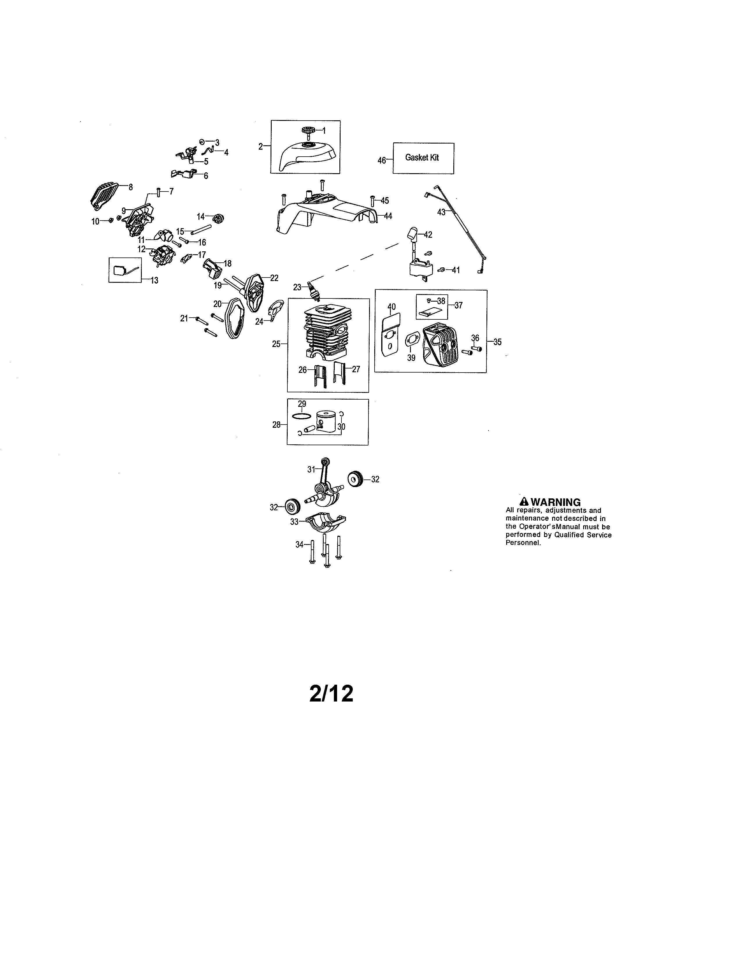 Cylinder/crankshaft/muffler