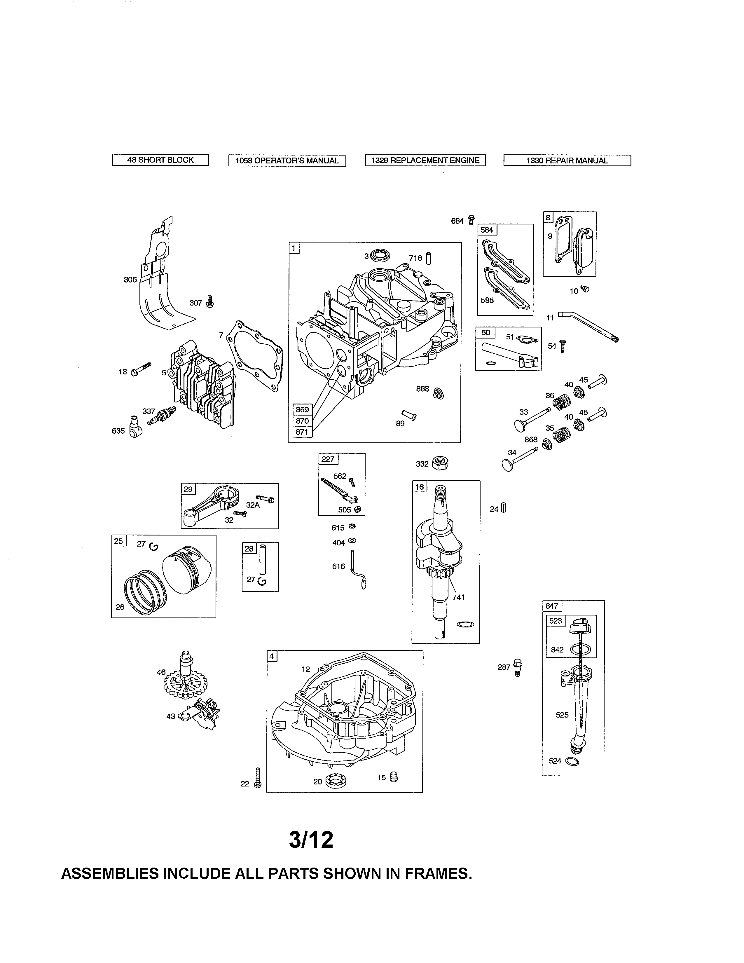Cylinder/crankshaft/sump