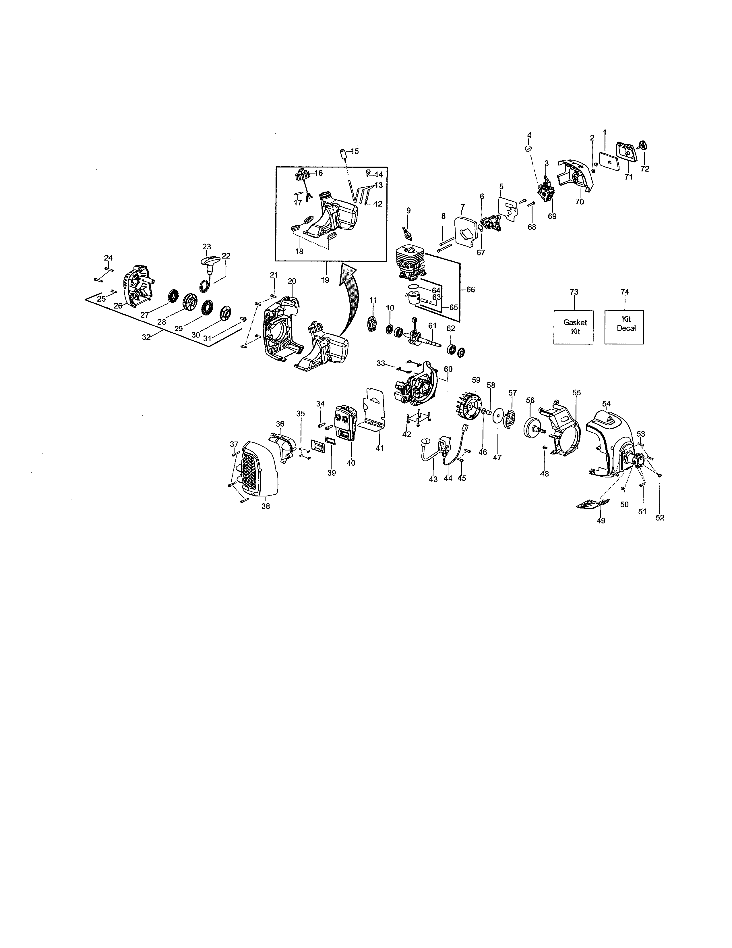 Cylinder/muffler/flywheel