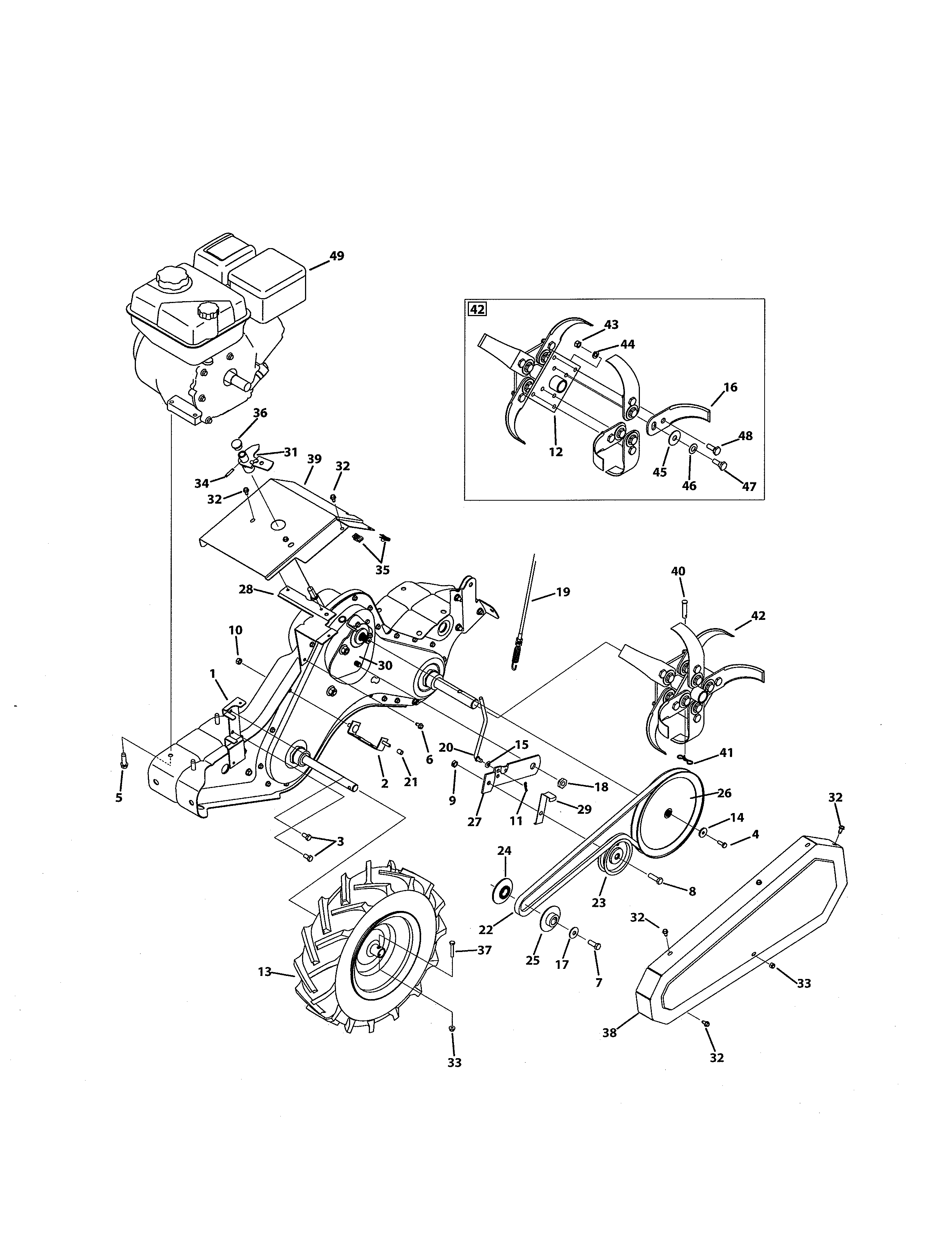 Engine/tine/wheel
