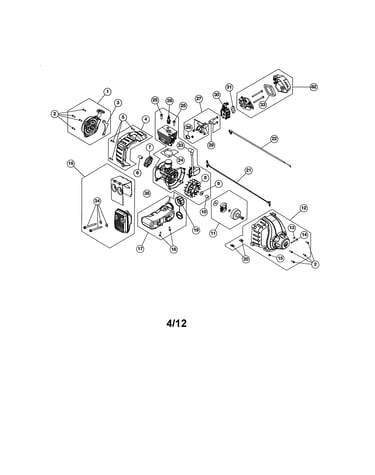 Muffler/fuel tank/short block