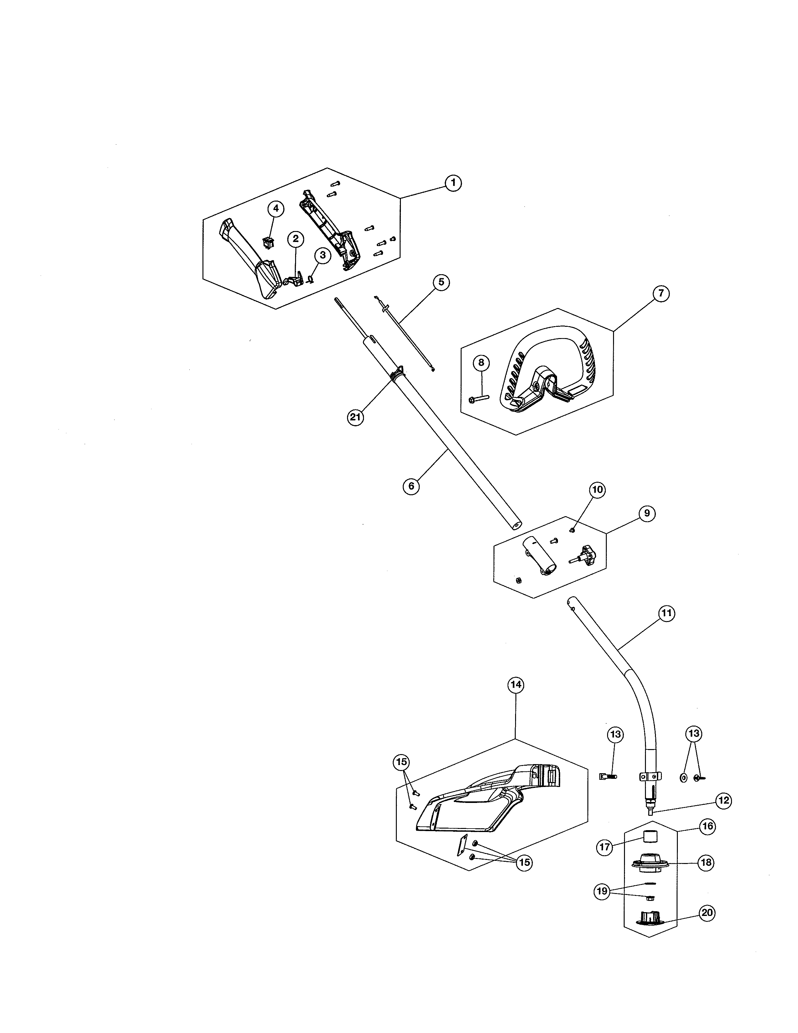 Handle/drive shaft/shield