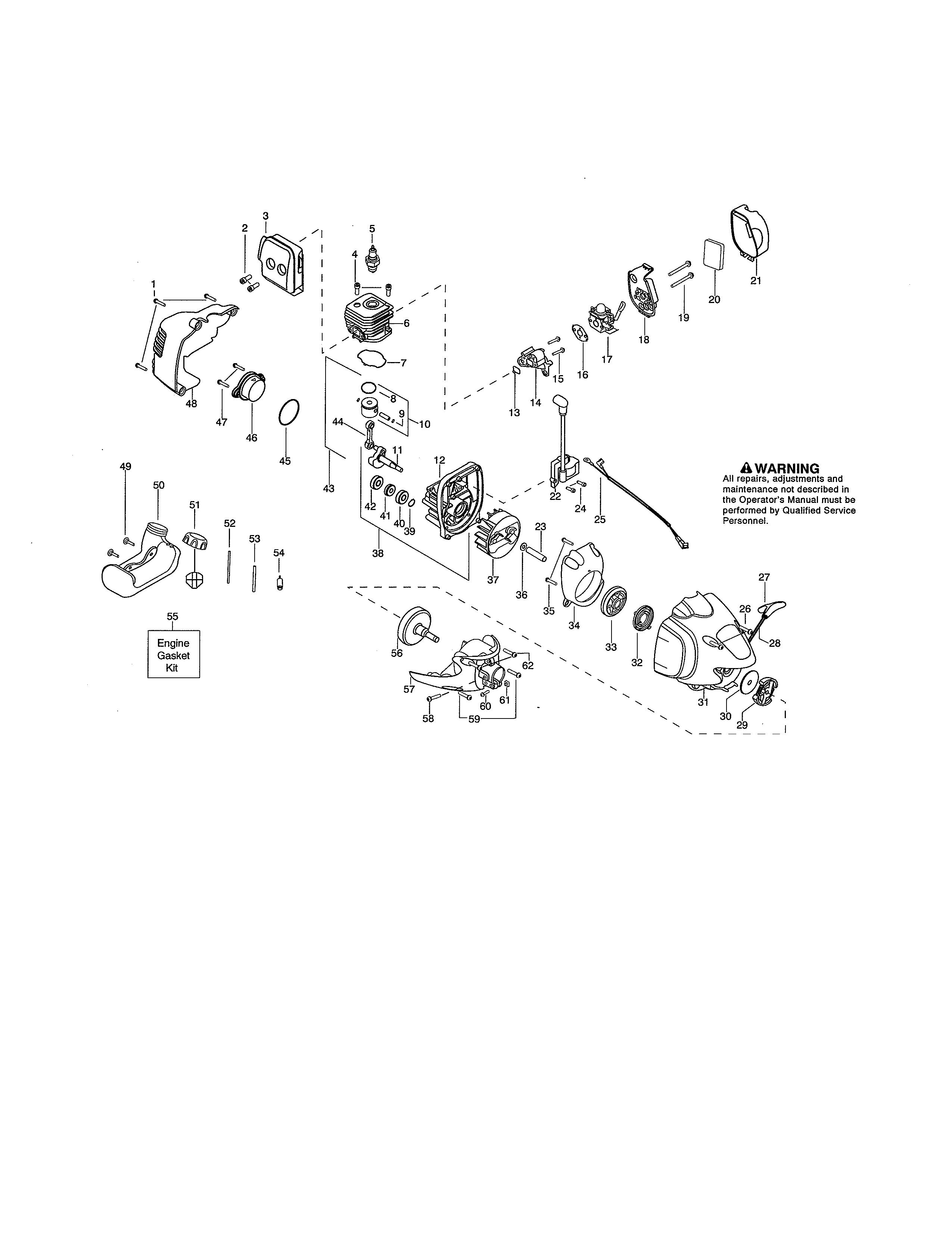 Cylinder/fuel tank/crankcase