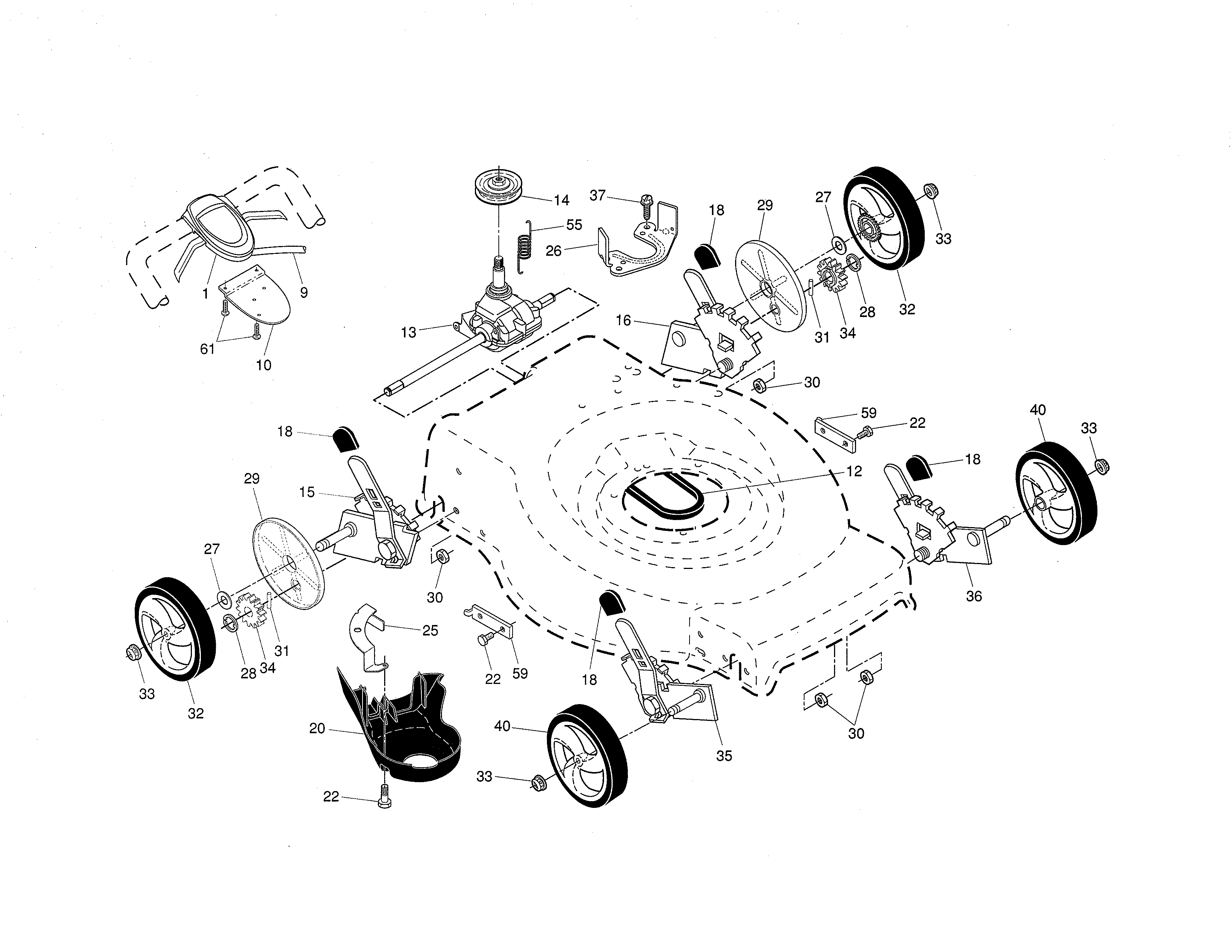Drive control/gear case/wheels
