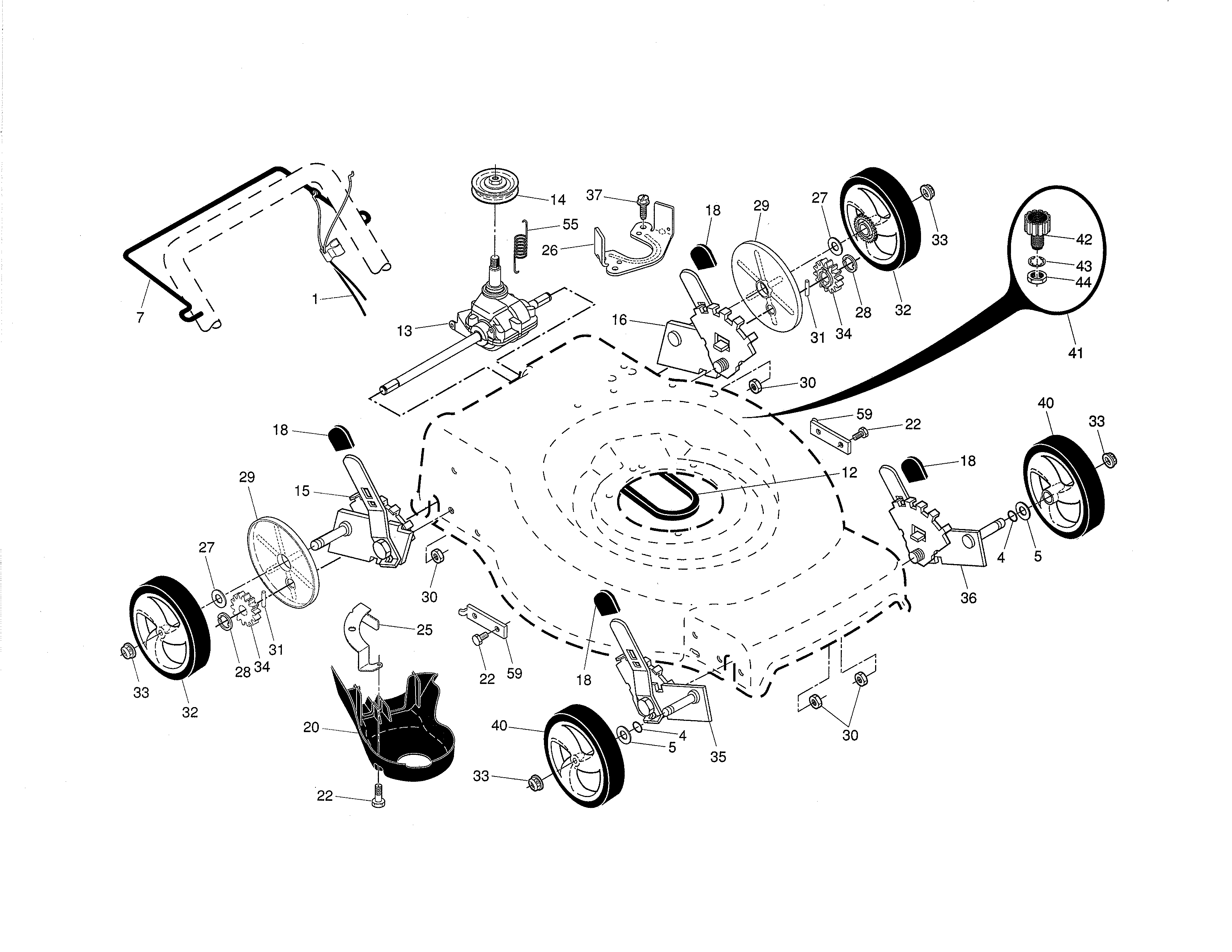 Drive control/gear case/wheels