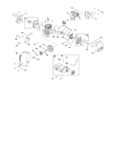 Muffler/carburetor/fuel tank/housing