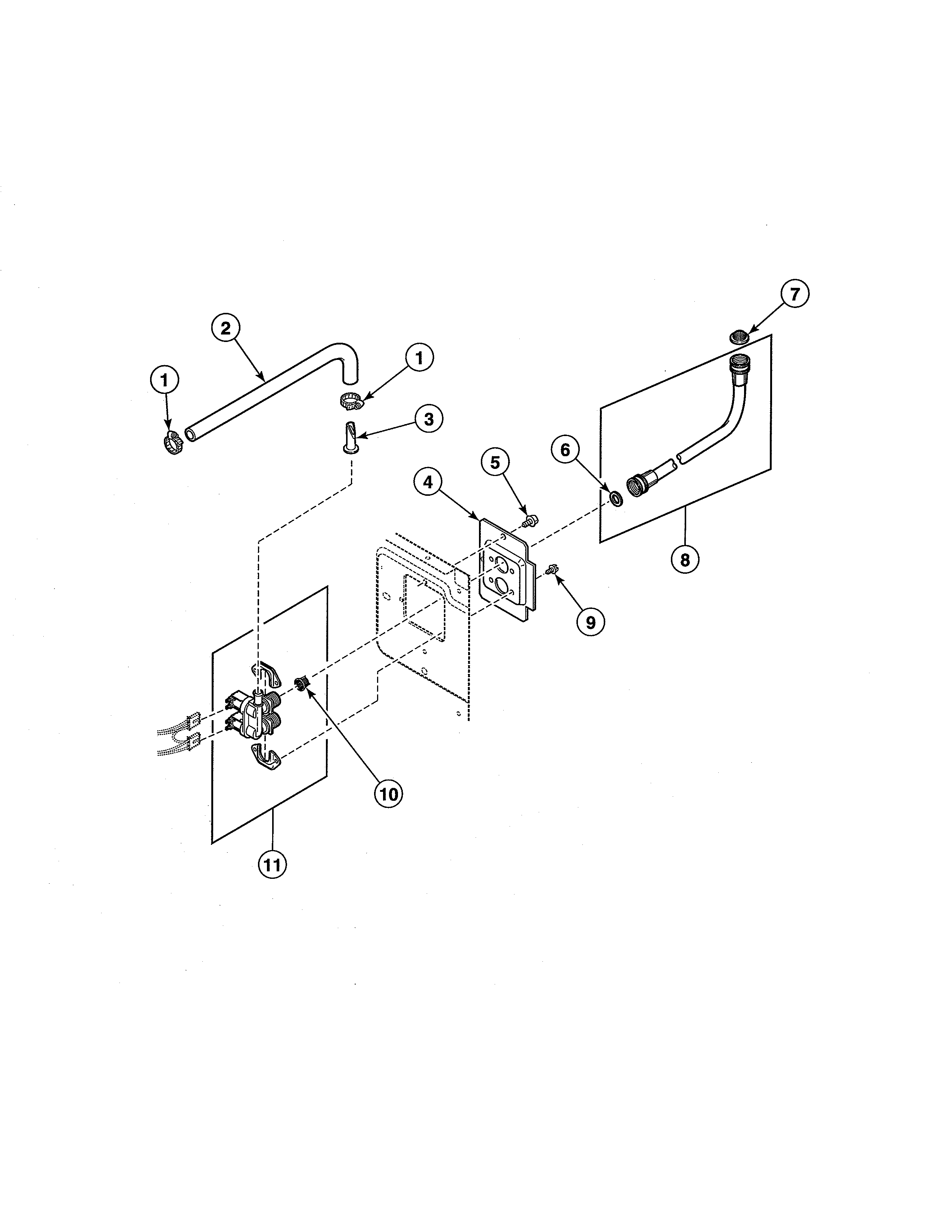 Mixing valve/valve-to-dispenser inlet hose