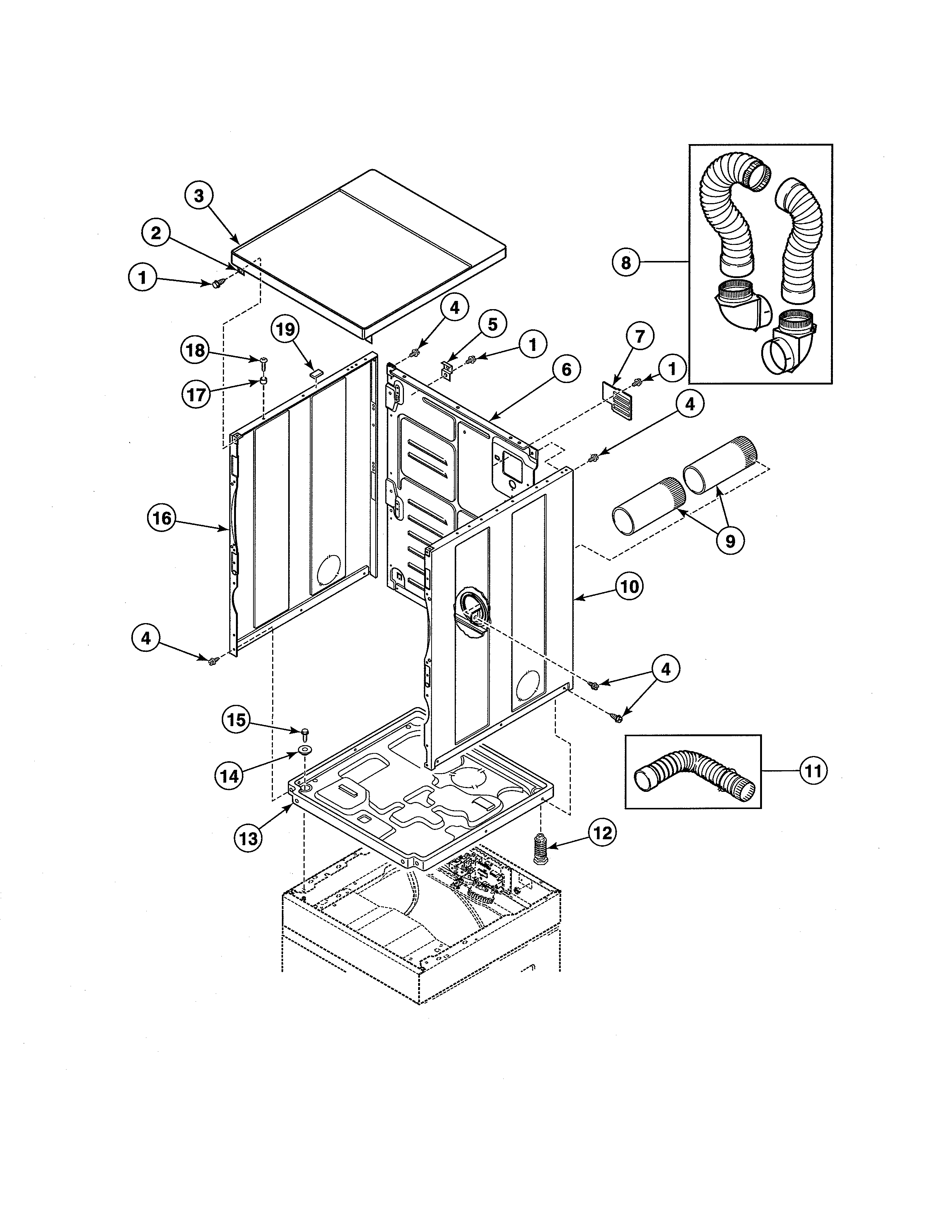 DRYER CABINET/EXHAUST DUCT/BASE