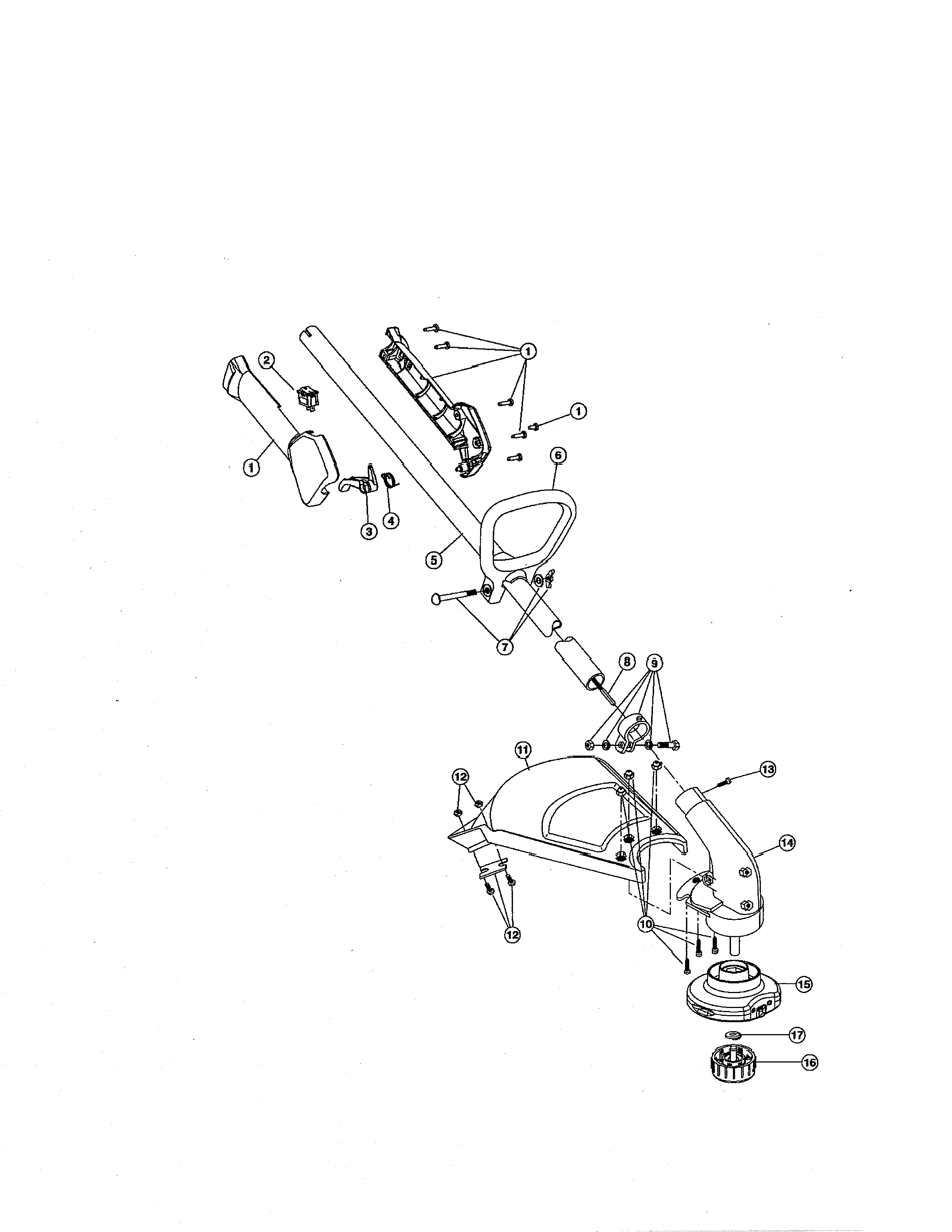 Drive shaft/shield/handle
