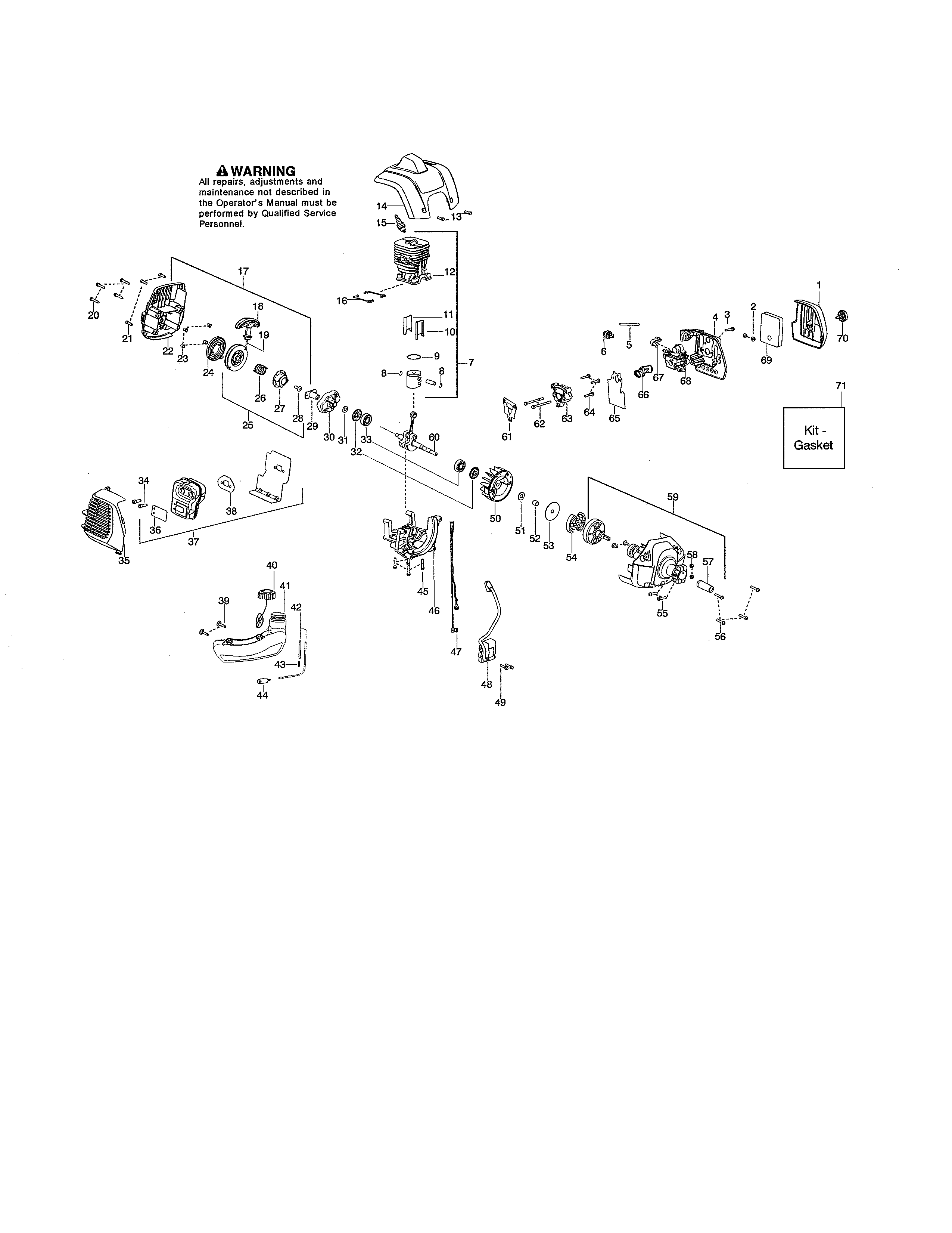 Cylinder/fuel tank/muffler