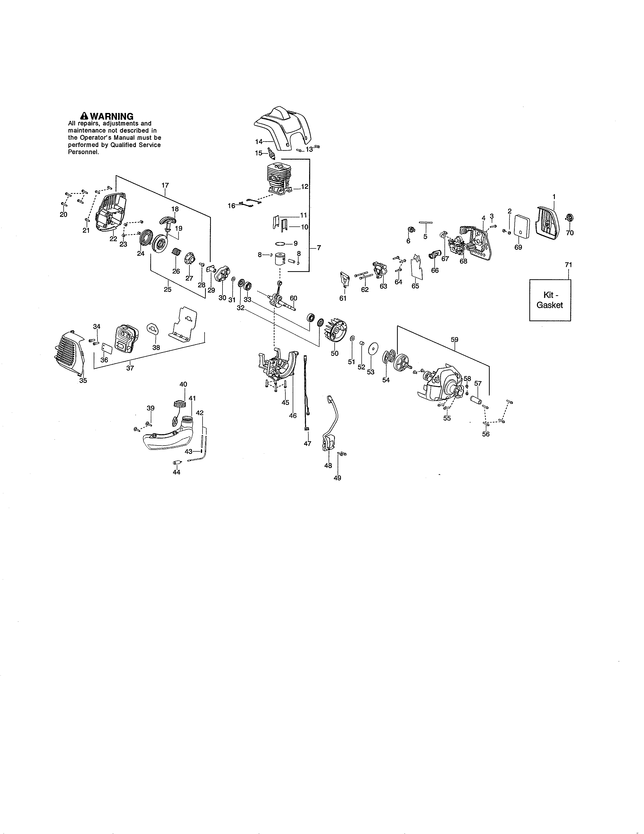 Cylinder/fuel tank/muffler