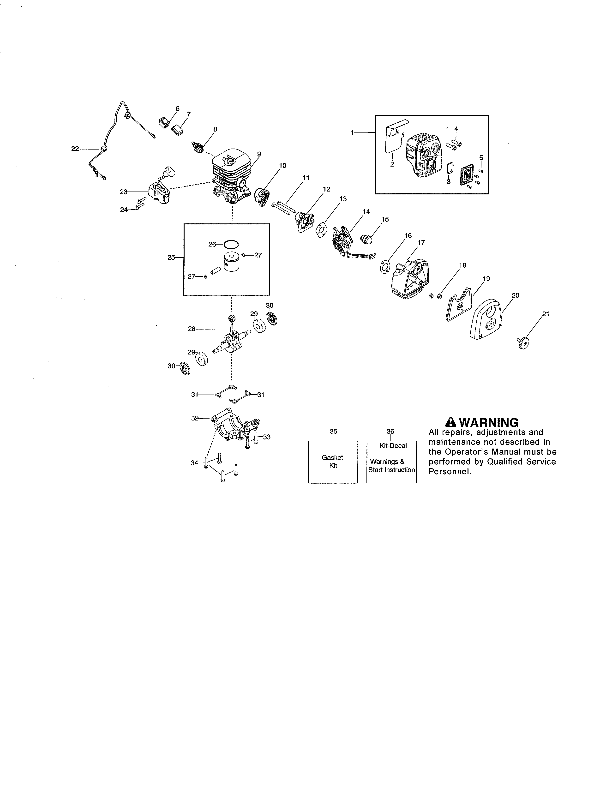 Cylinder/muffler/crankshaft