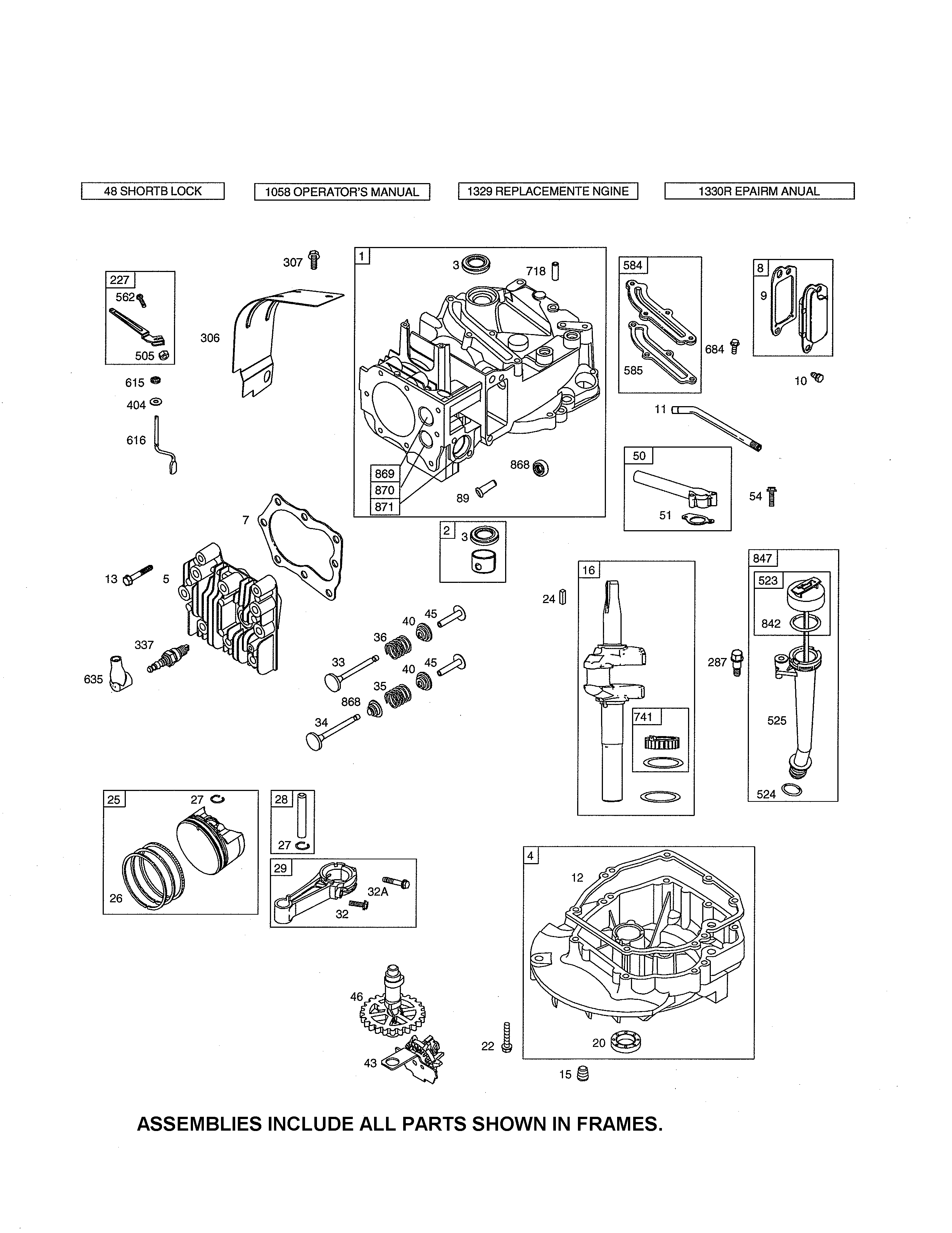 Cylinder/crankshaft/sump