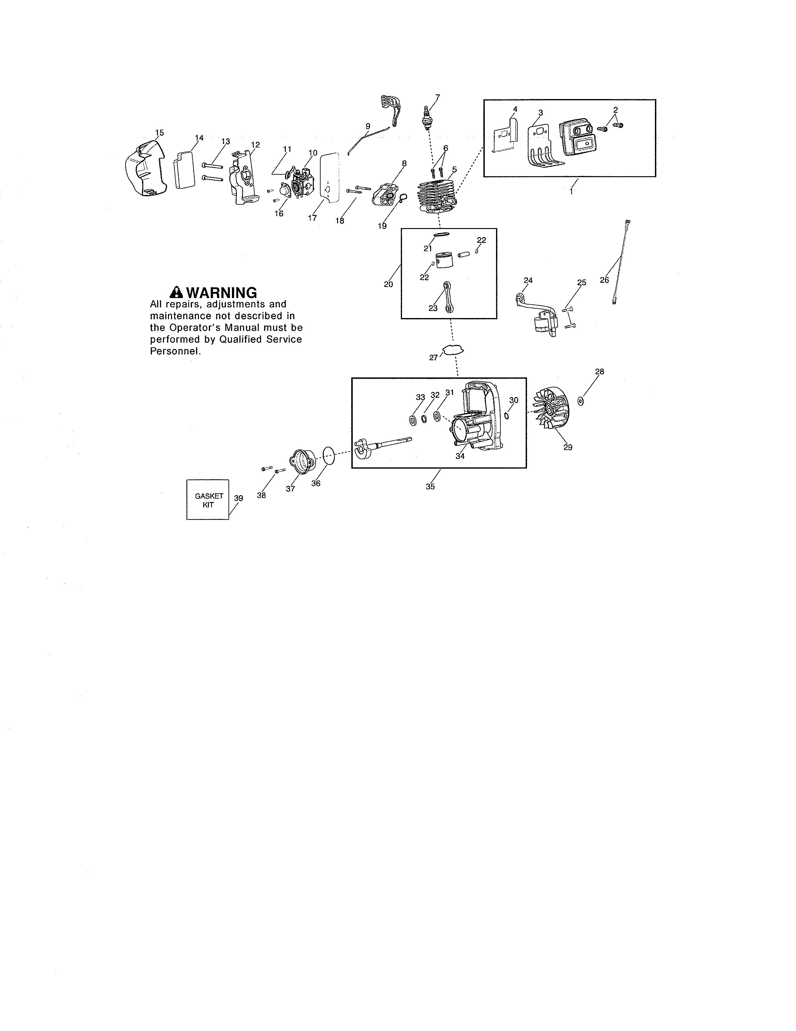 Muffler/crankshaft/crankcase