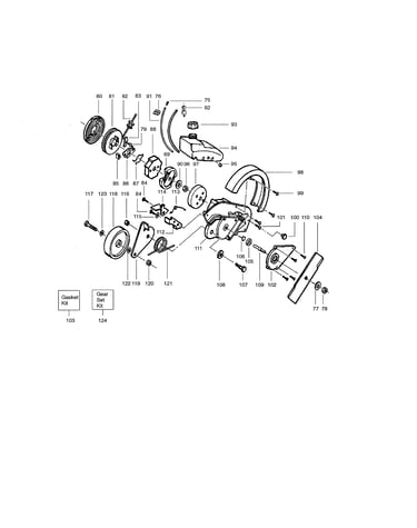 Gear box/fuel tank/front wheel