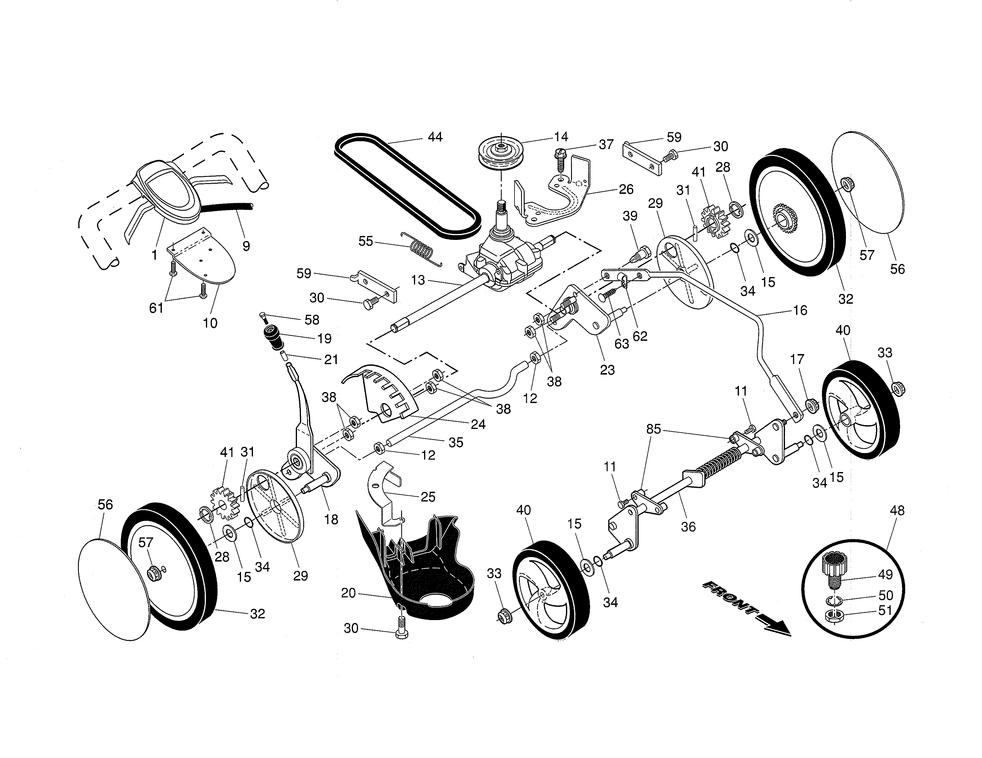 Drive control/gear case/wheels