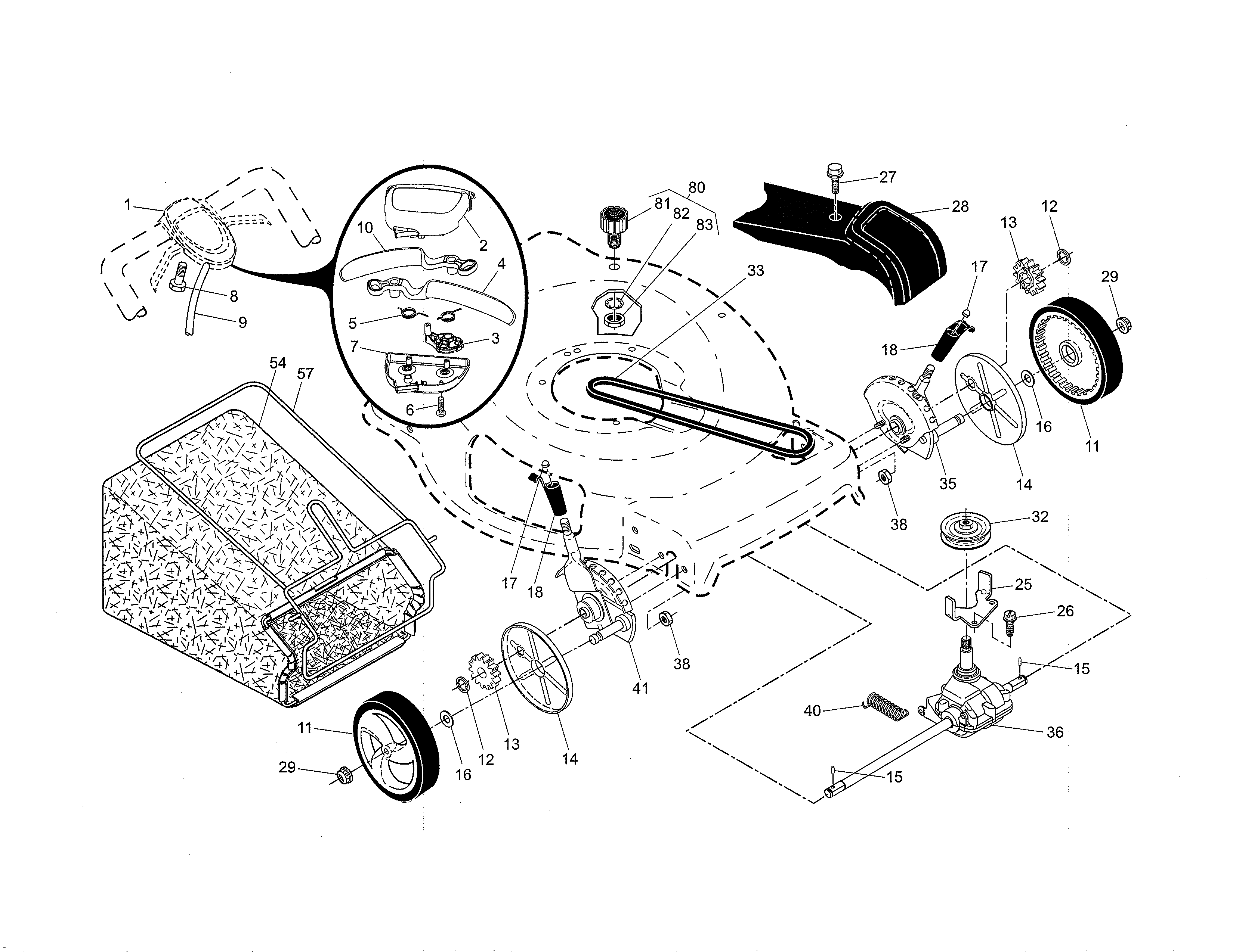 Drive control/gear case/wheels