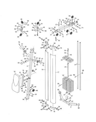 Shrouds/weights/backrest/upright