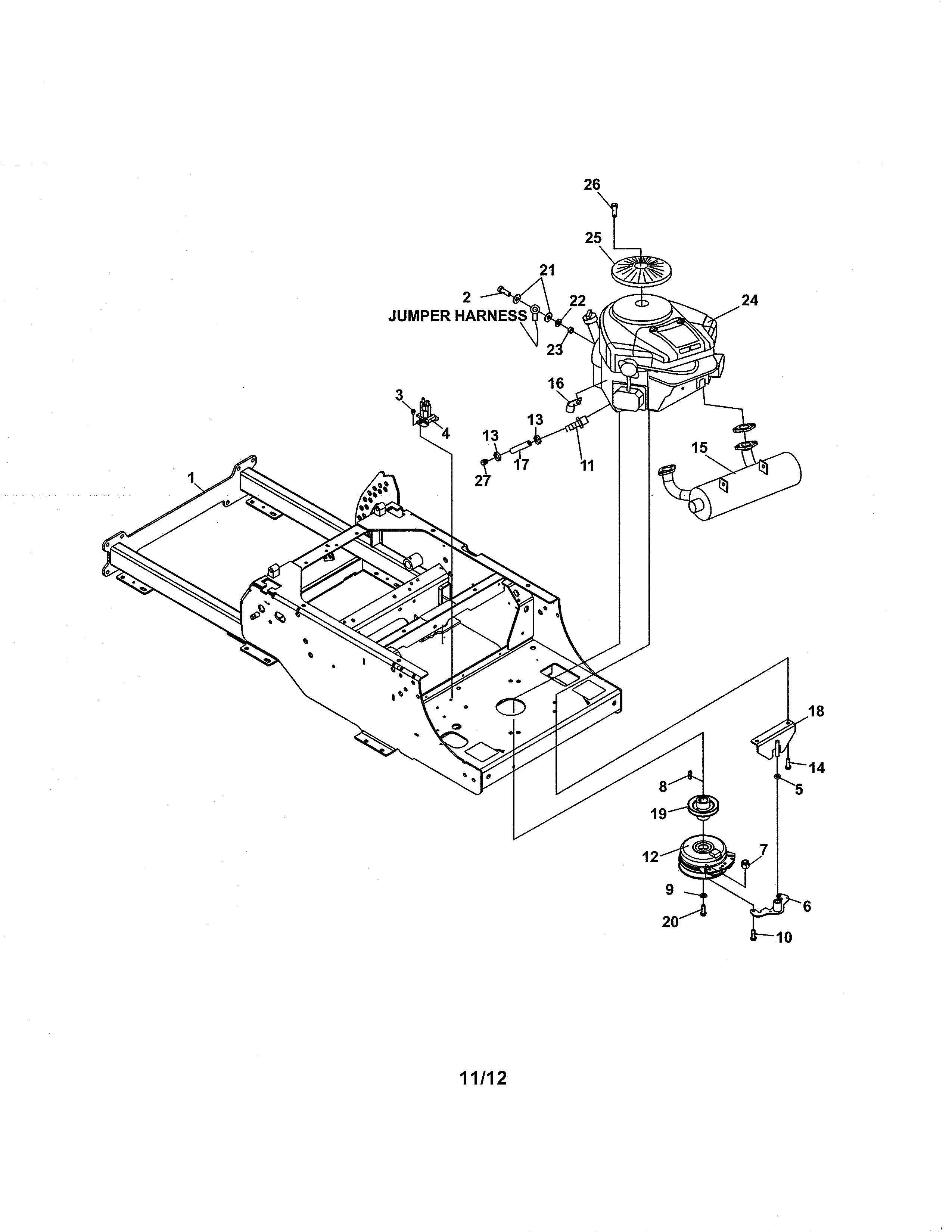 Frame-engine/clutch assembly