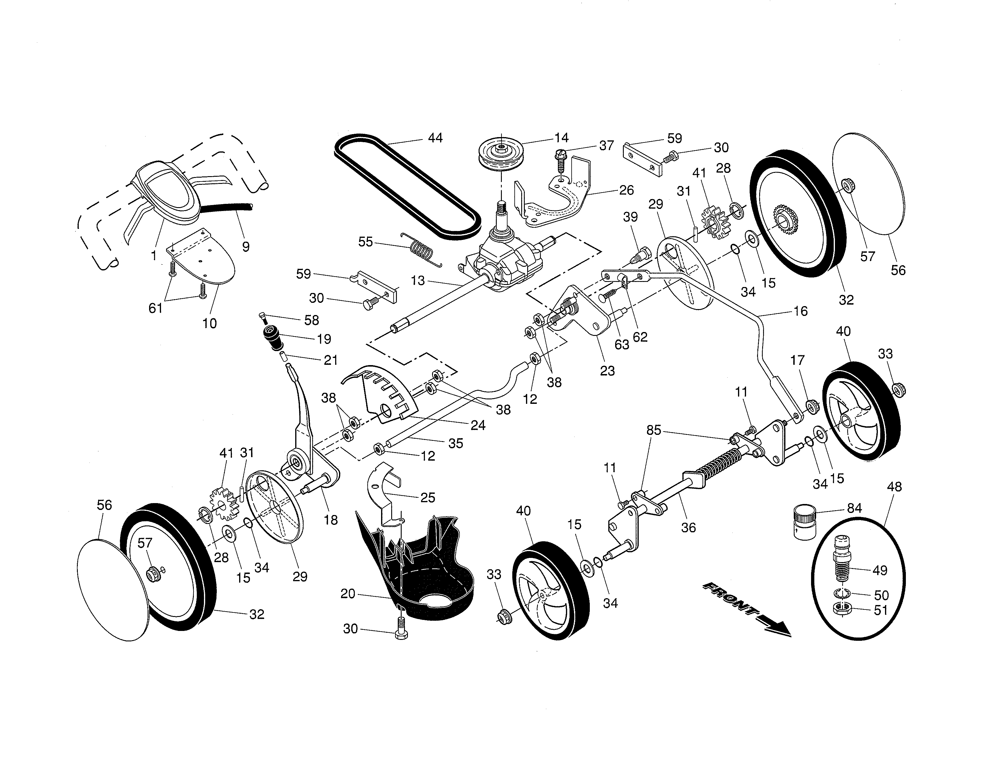Drive control/gear case/wheels