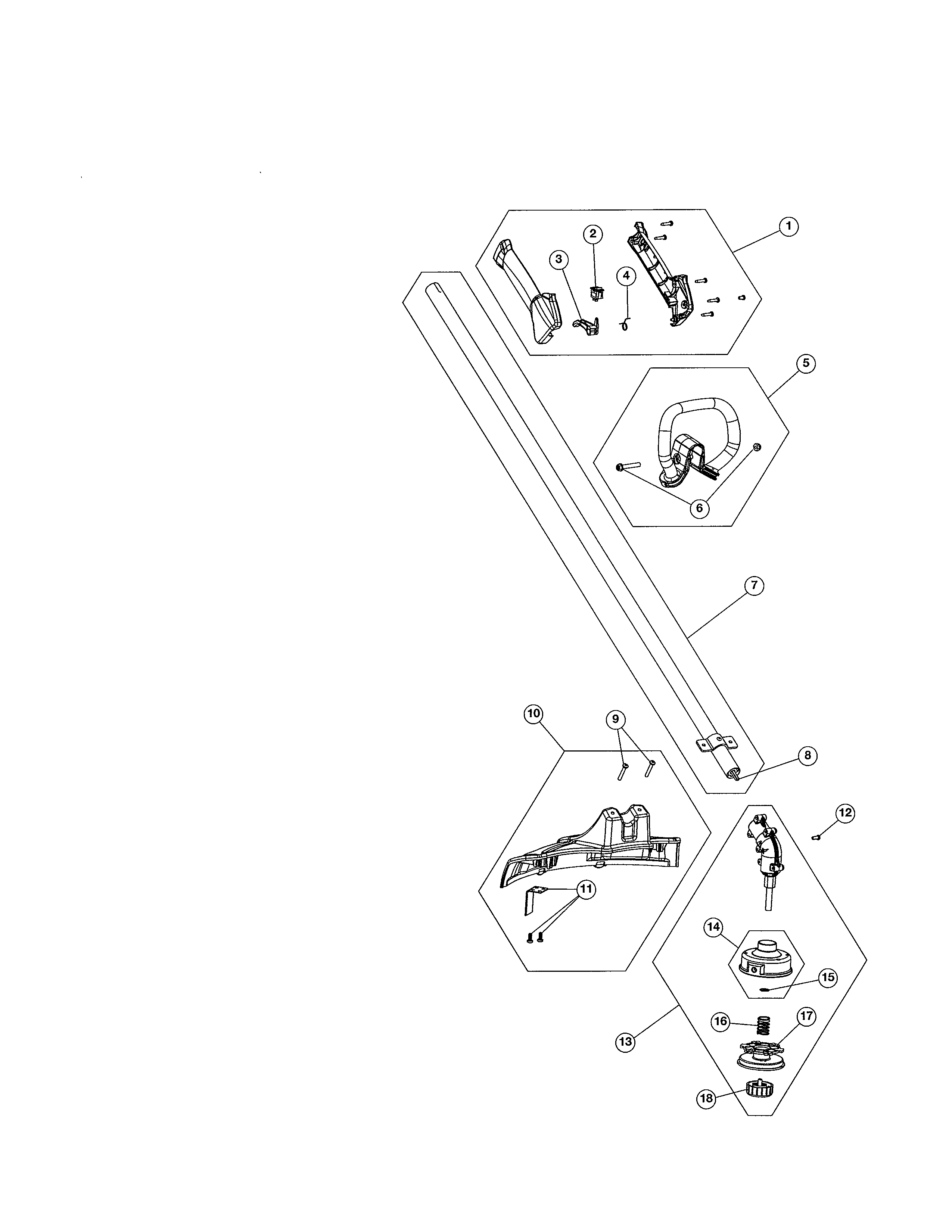 Drive shaft/handle/shield