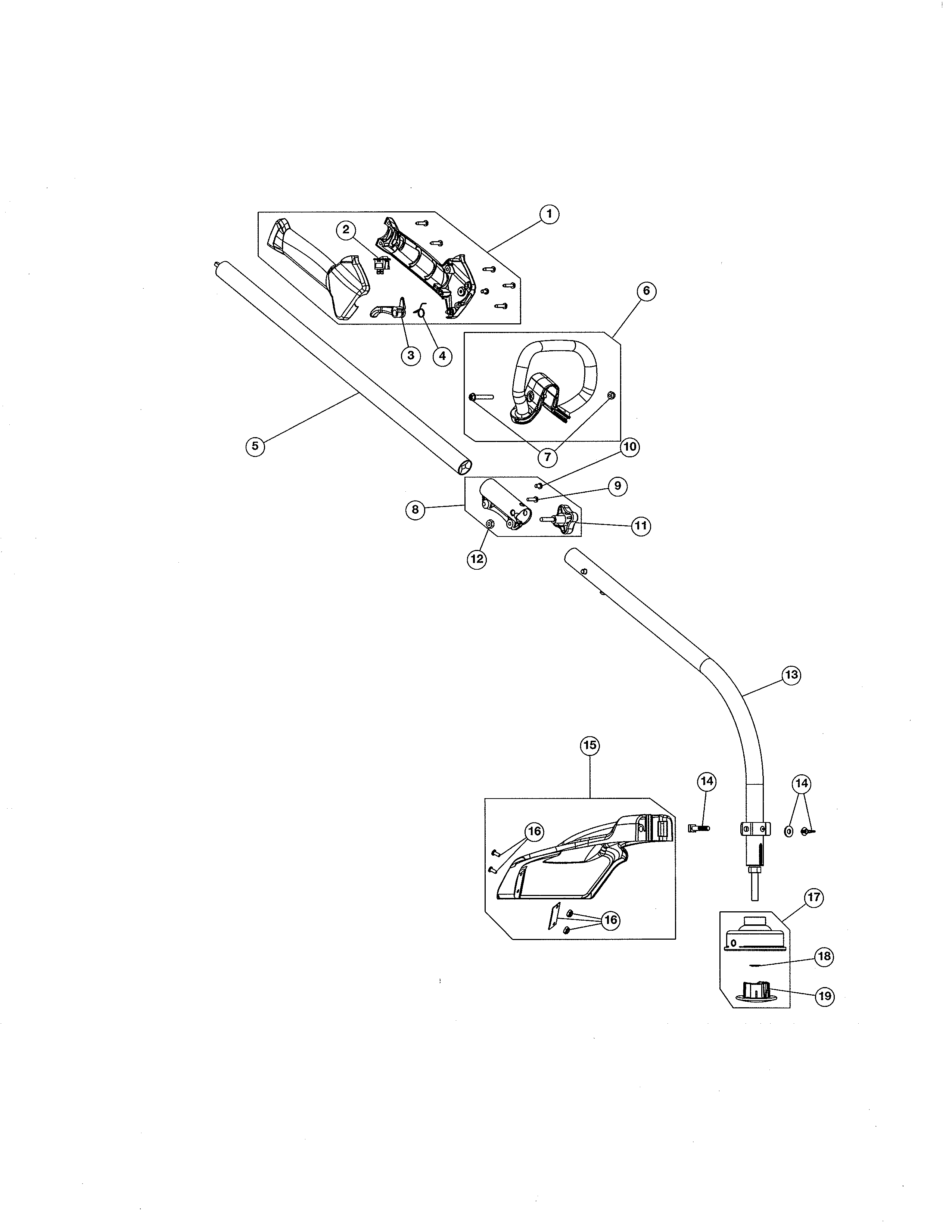Drive shaft/handle/shield