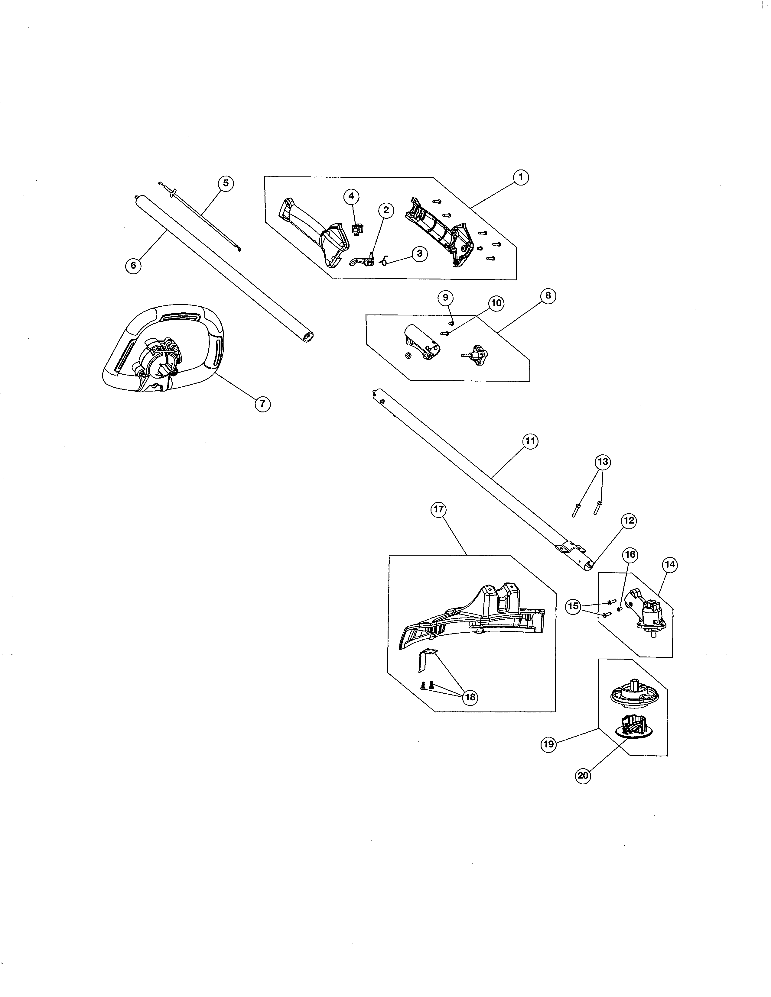 Drive shaft/handle/shield