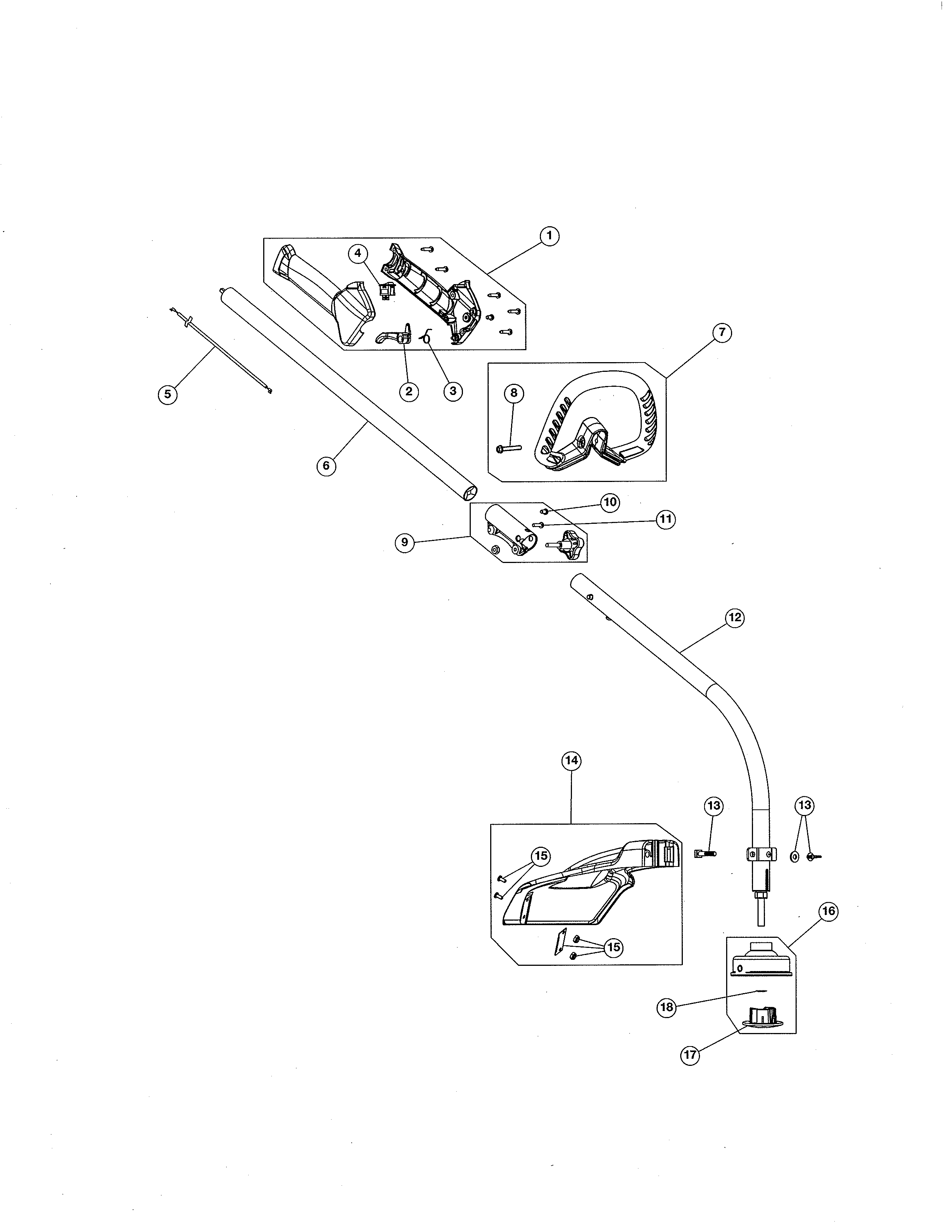 Drive shaft/handle/shield