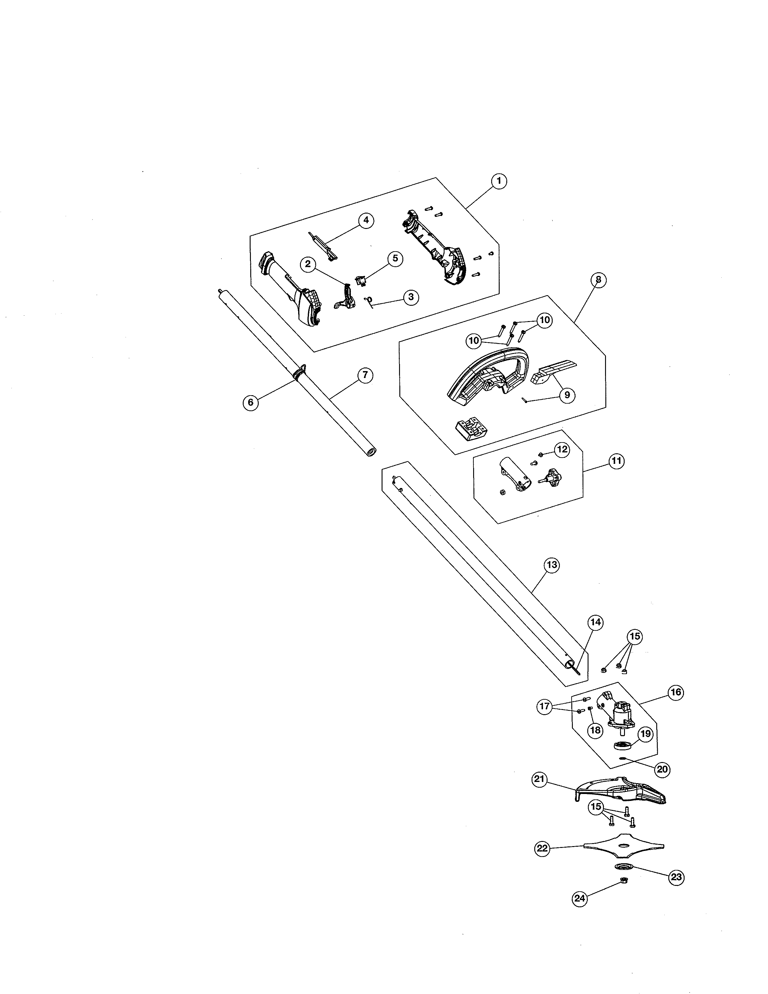 Handle/drive shaft/shield
