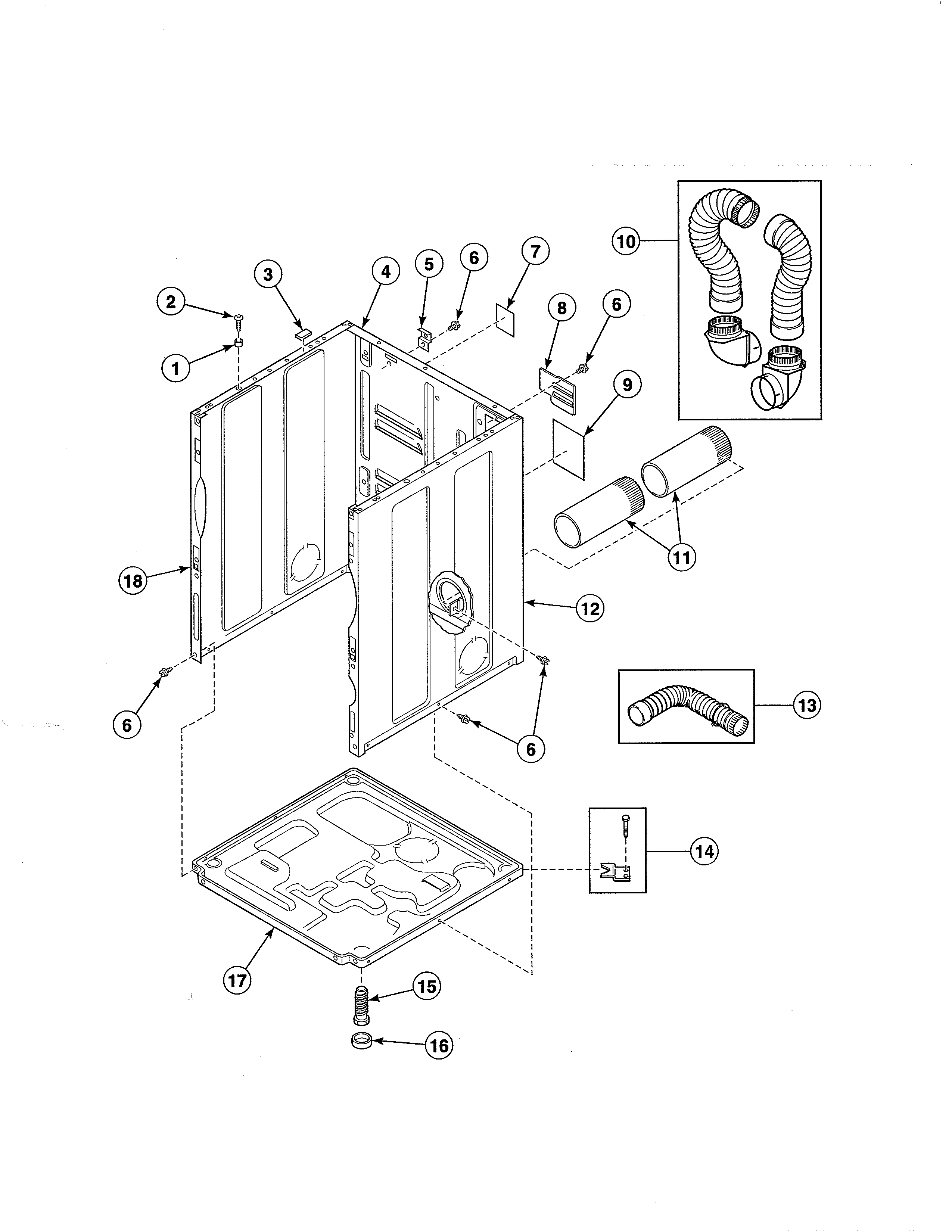 Cabinet/exhaust duct/base-single dryers