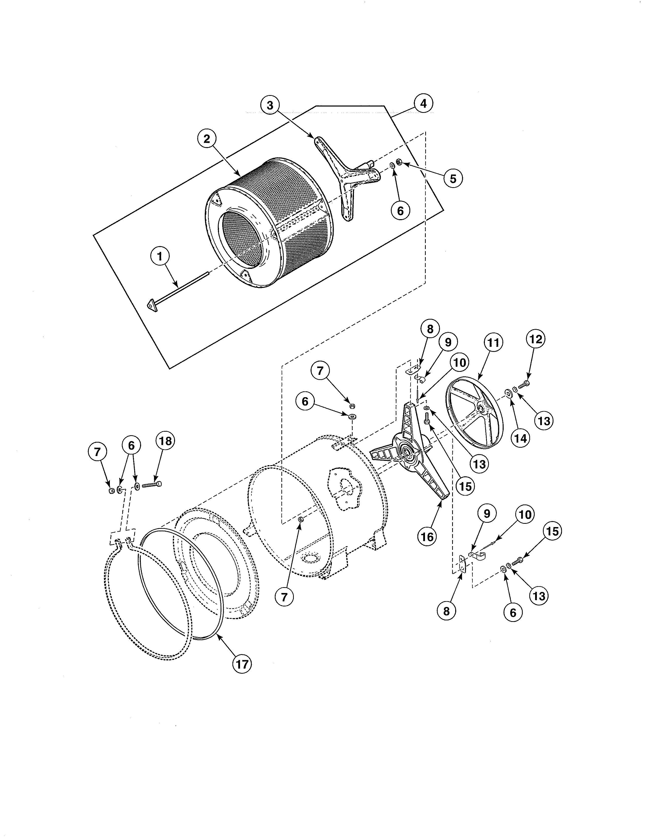 Inner basket/trunnion/bearing housing/pulley