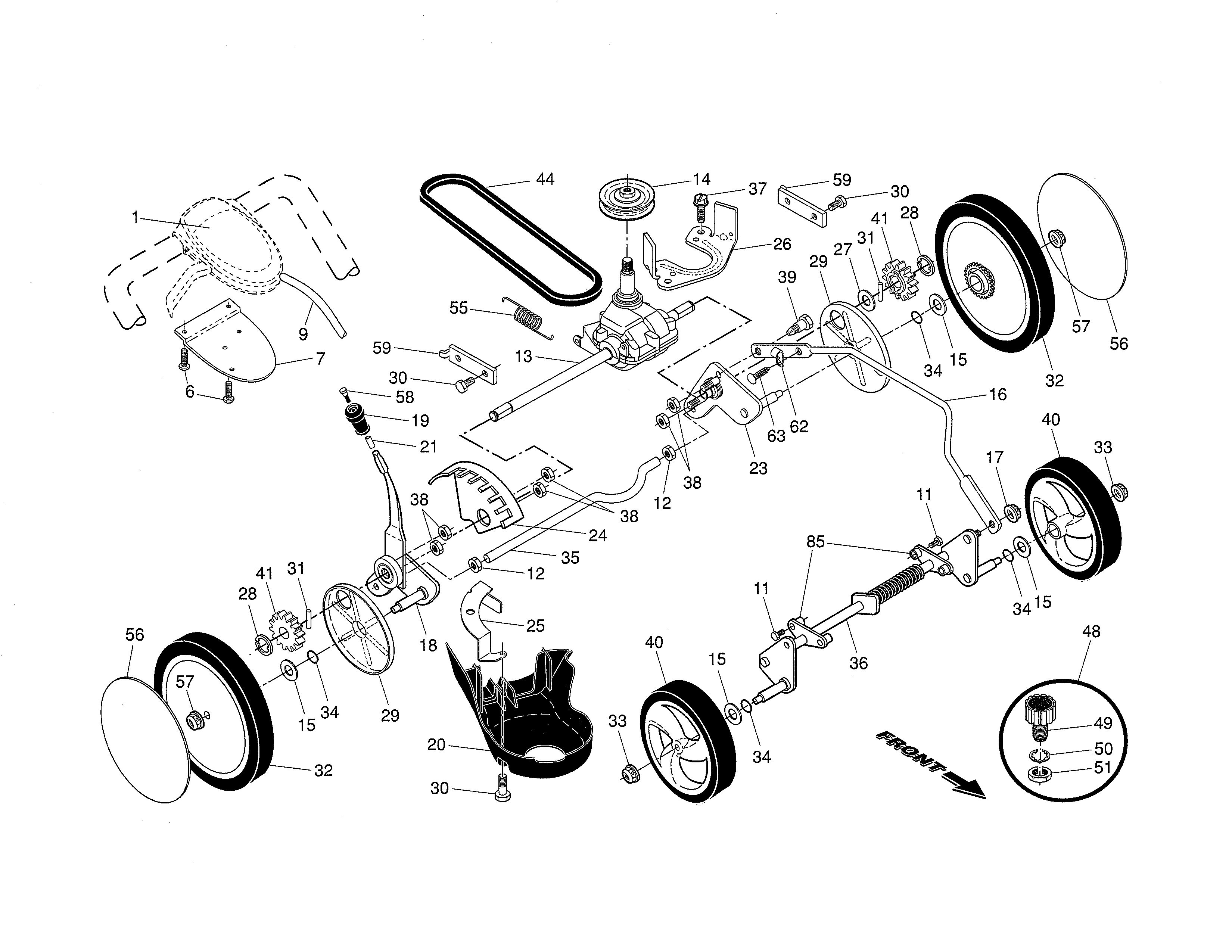 Drive control/gear case/wheels