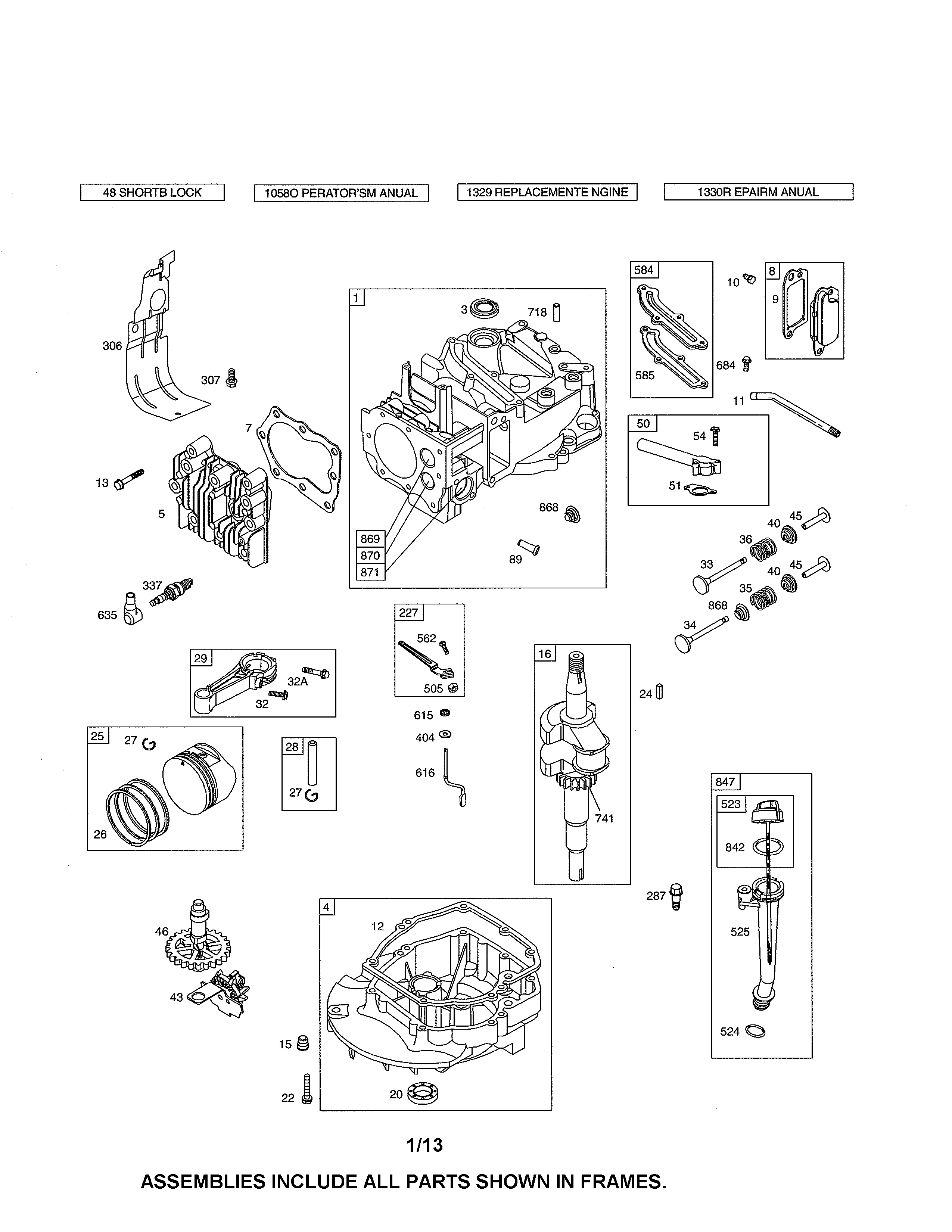 Cylinder/crankshaft/sump