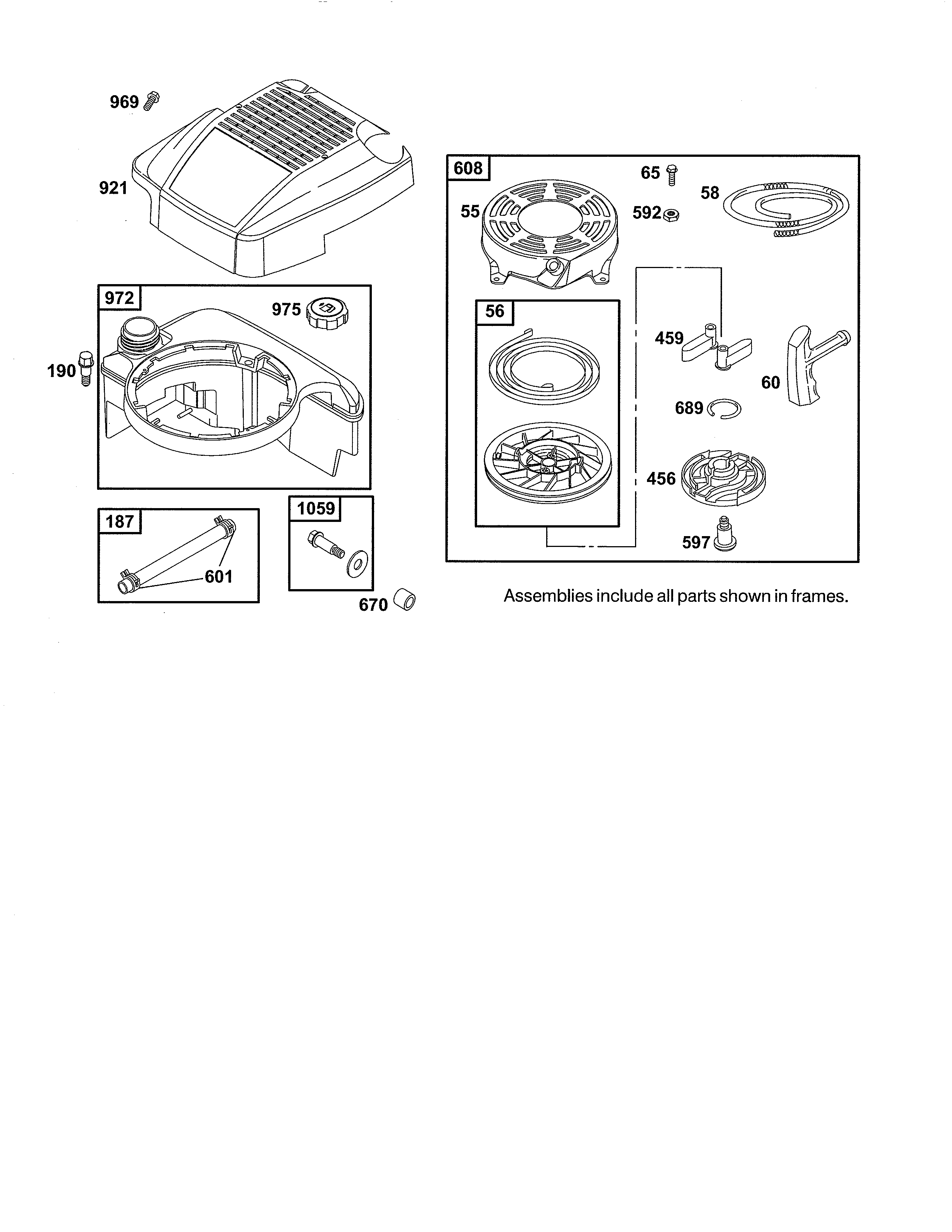 Rewind starter/fuel tank