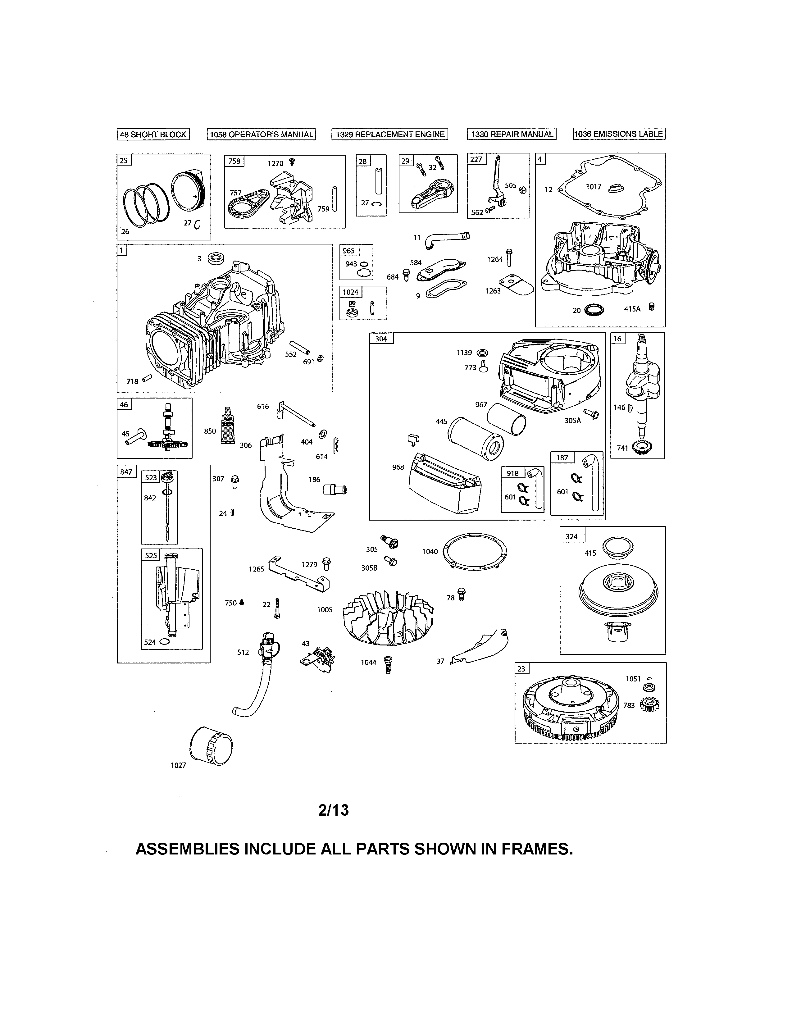 Cylinder/crankshaft/sump