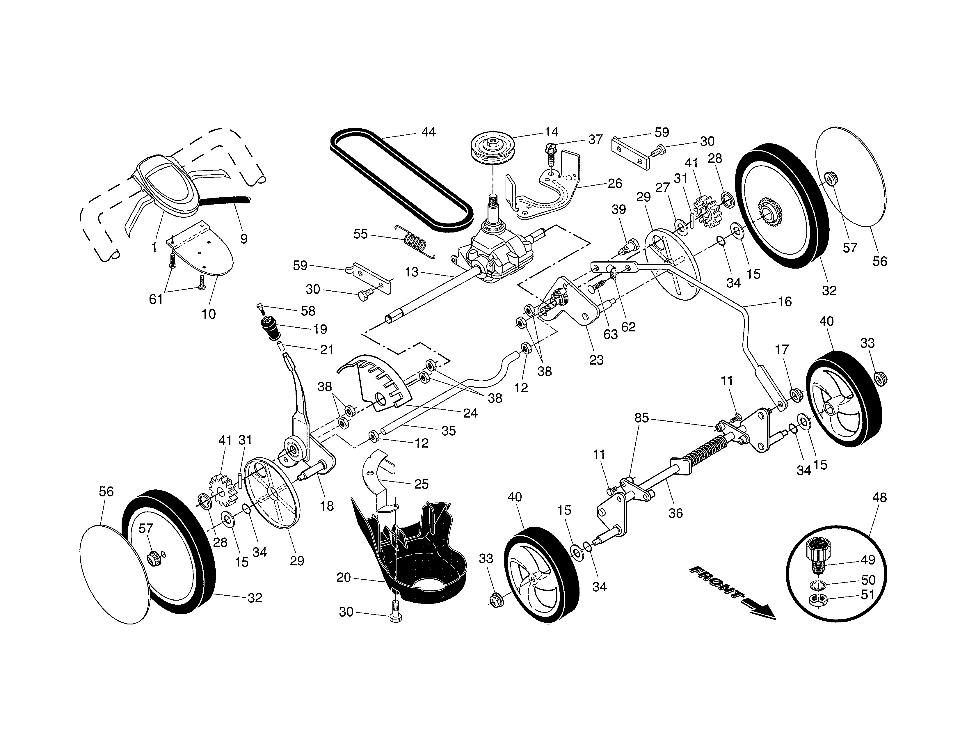 Drive control/gear case/wheels