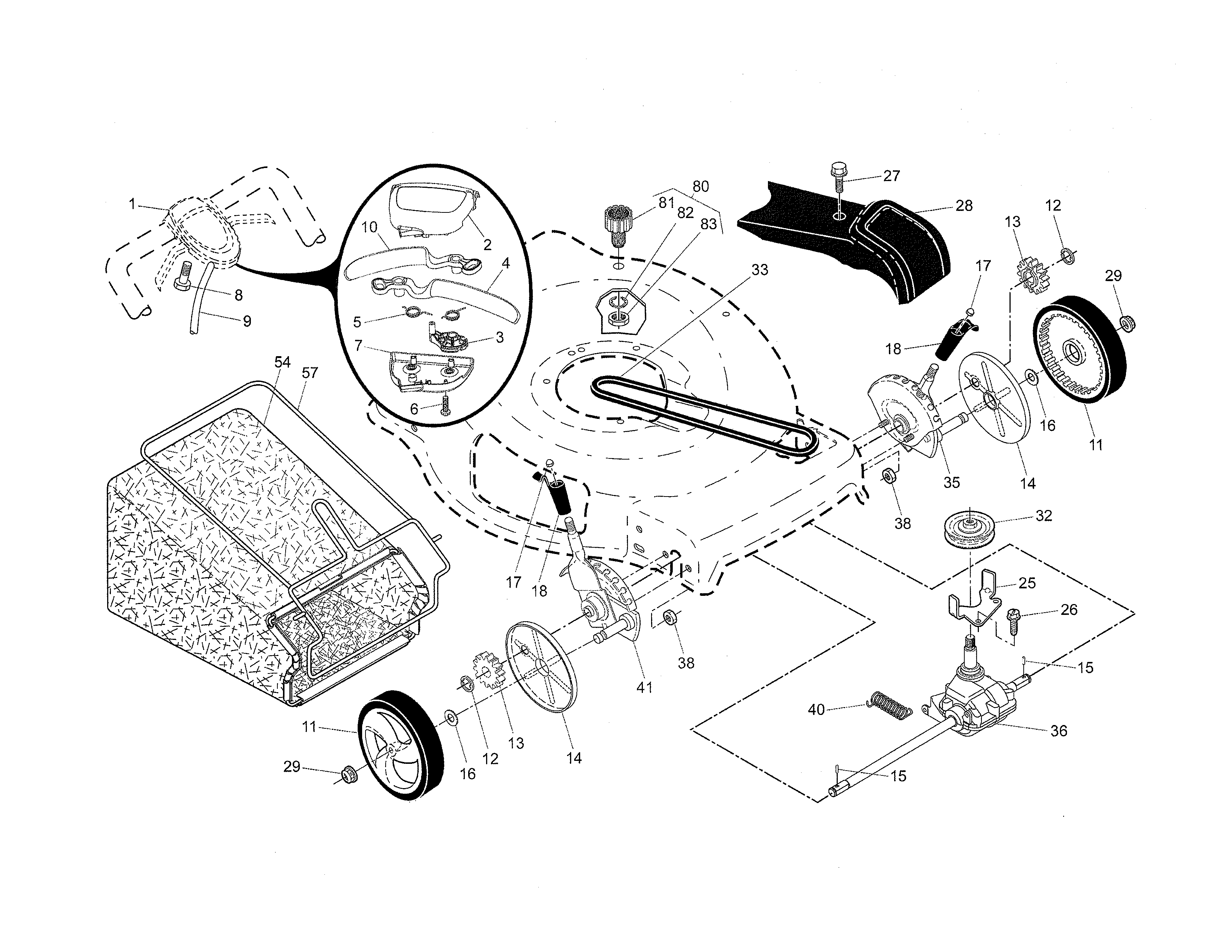 Drive control/gear case/wheels