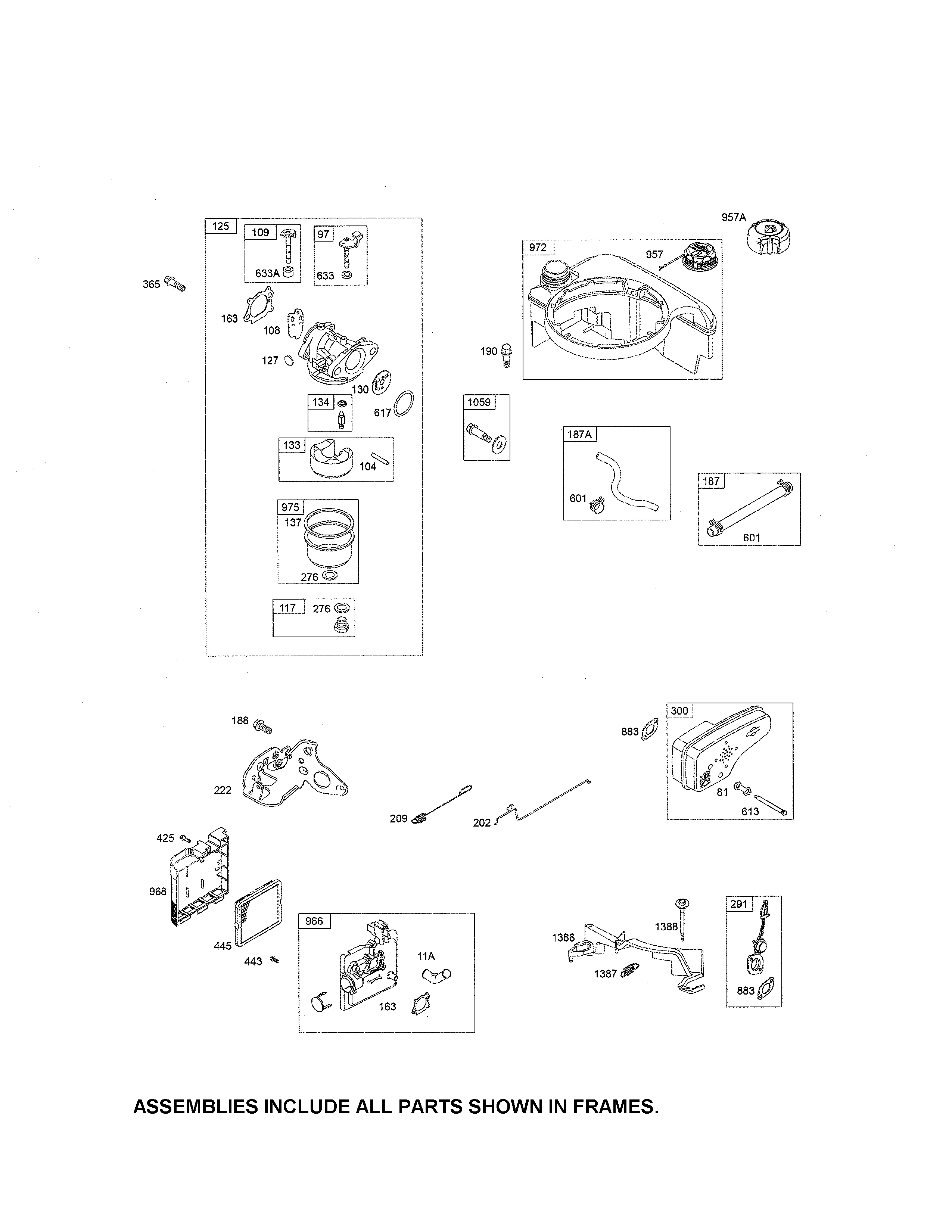 Carburetor/fuel tank/muffler