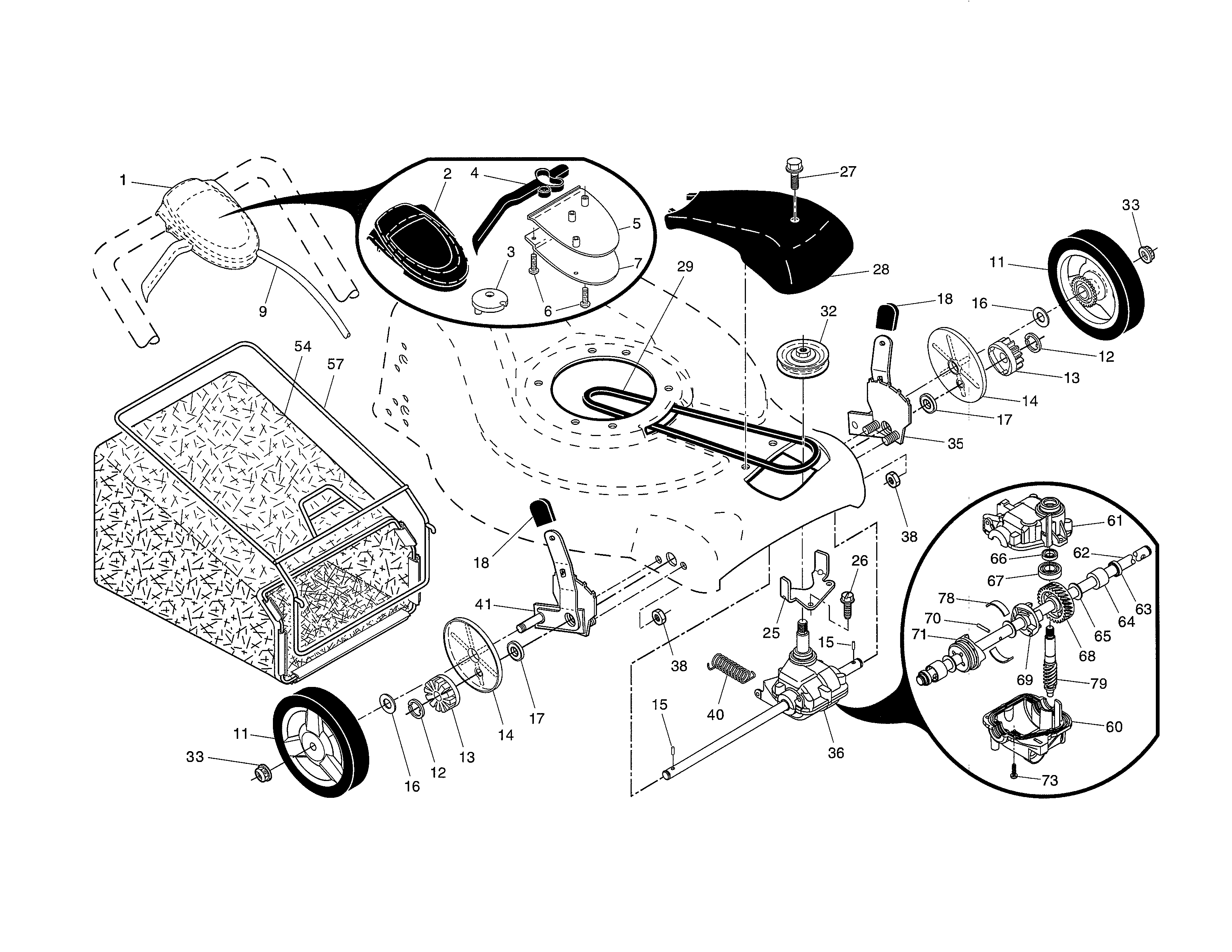 Drive control/gear case/wheels