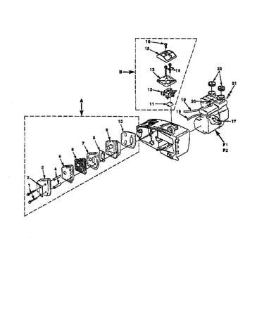 Muffler/carburetor/tank