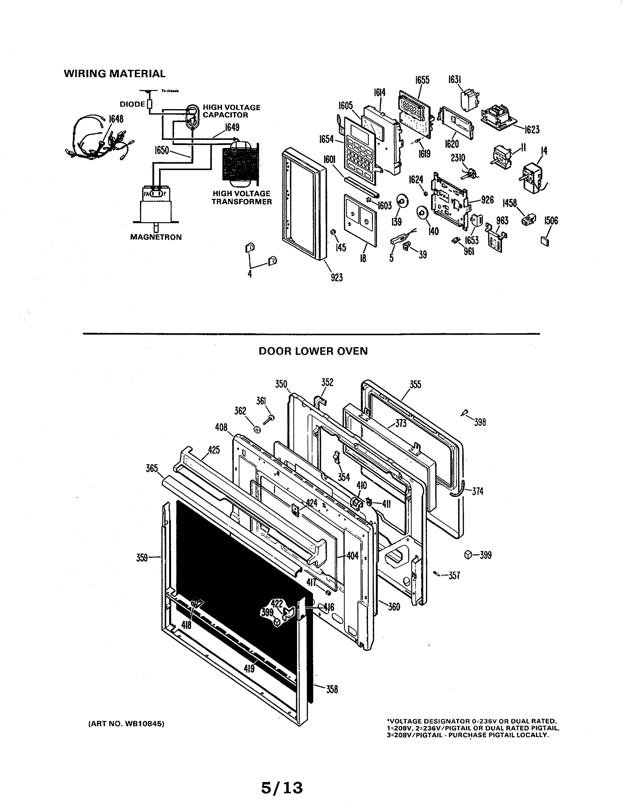 Door lower oven/wiring material