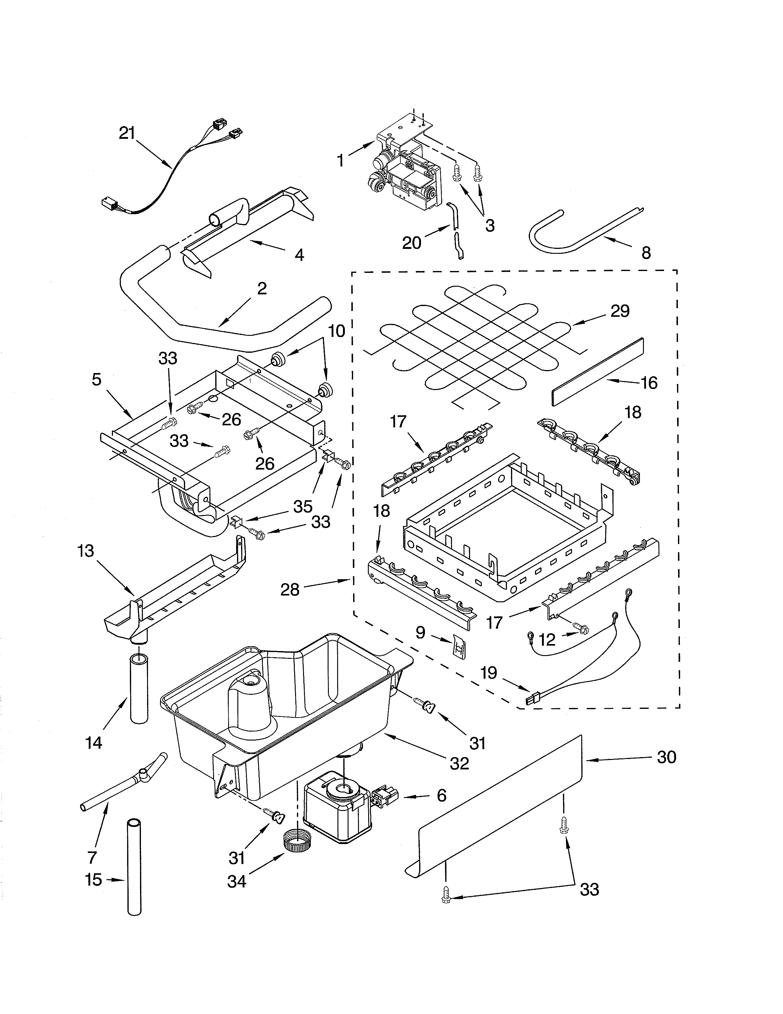 Evaporator/ice cutter grid/water