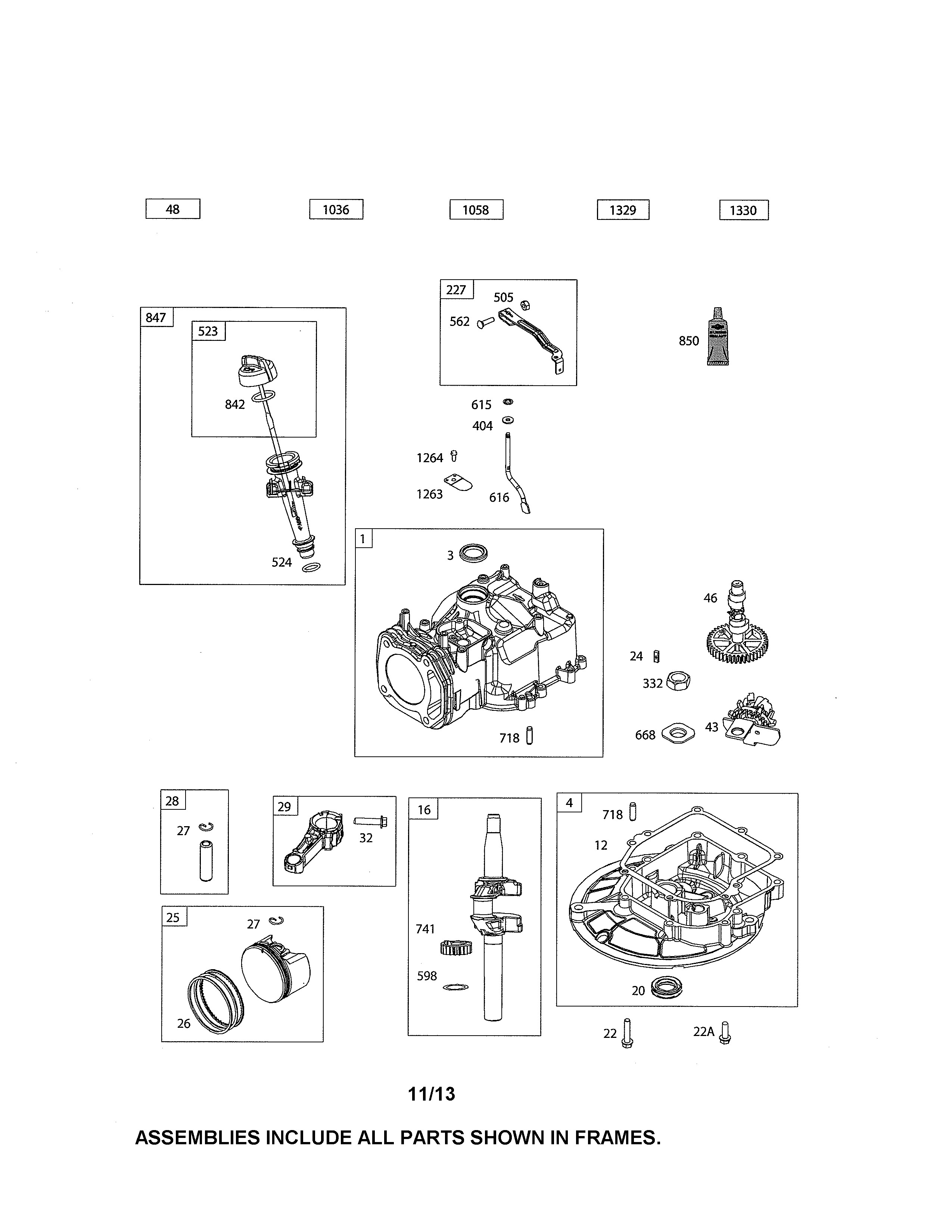 Cylinder/crankshaft/sump
