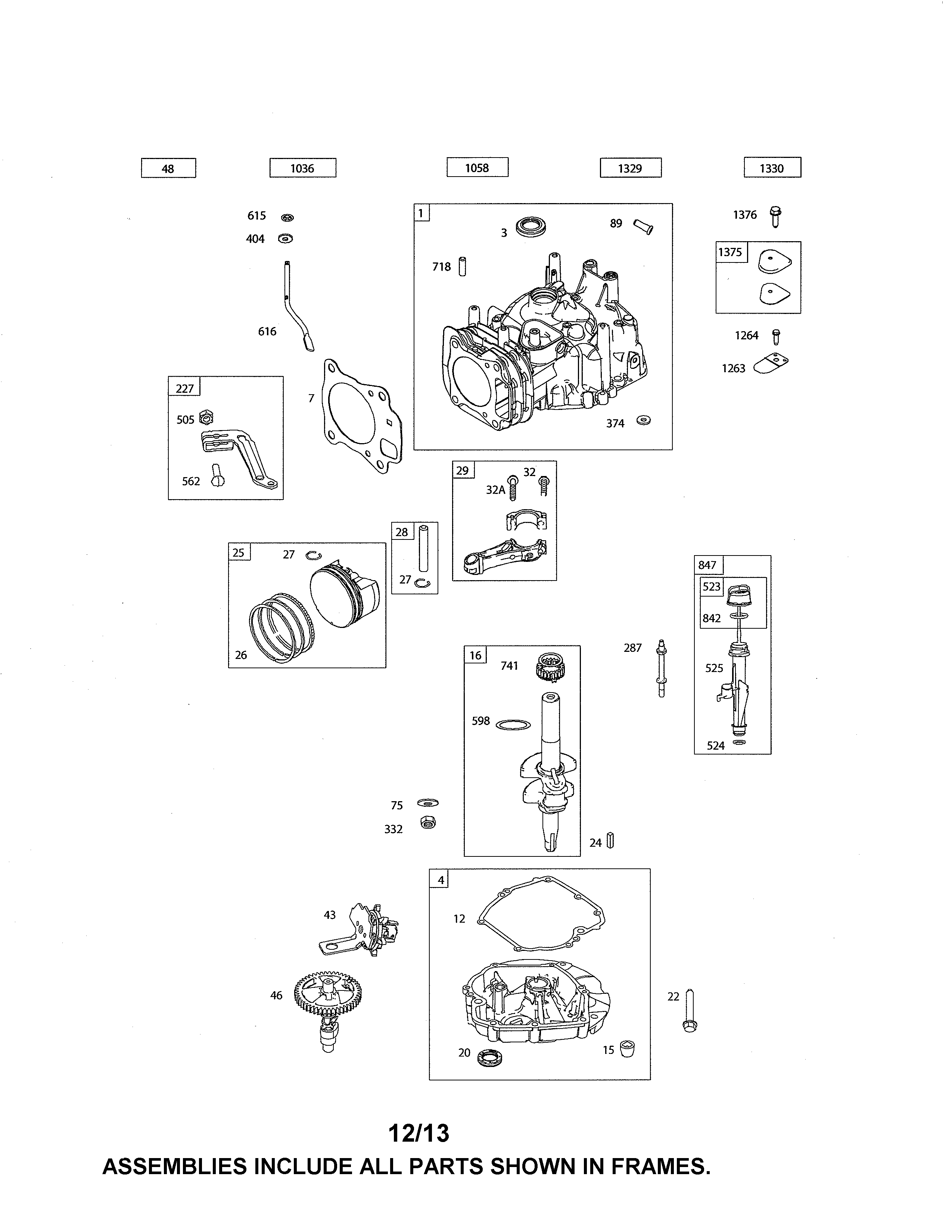 Cylinder/crankshaft/sump