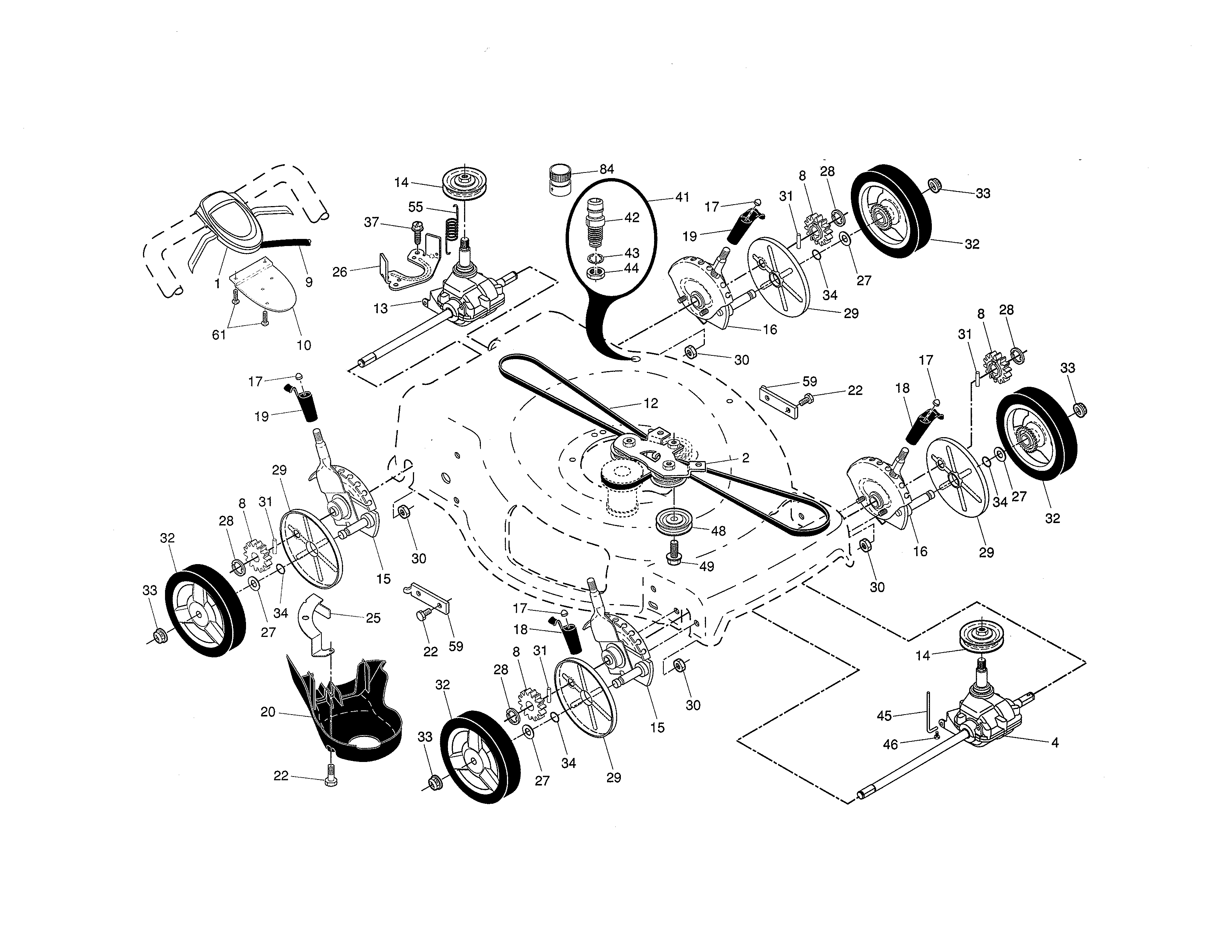 Drive control/gear case/wheels