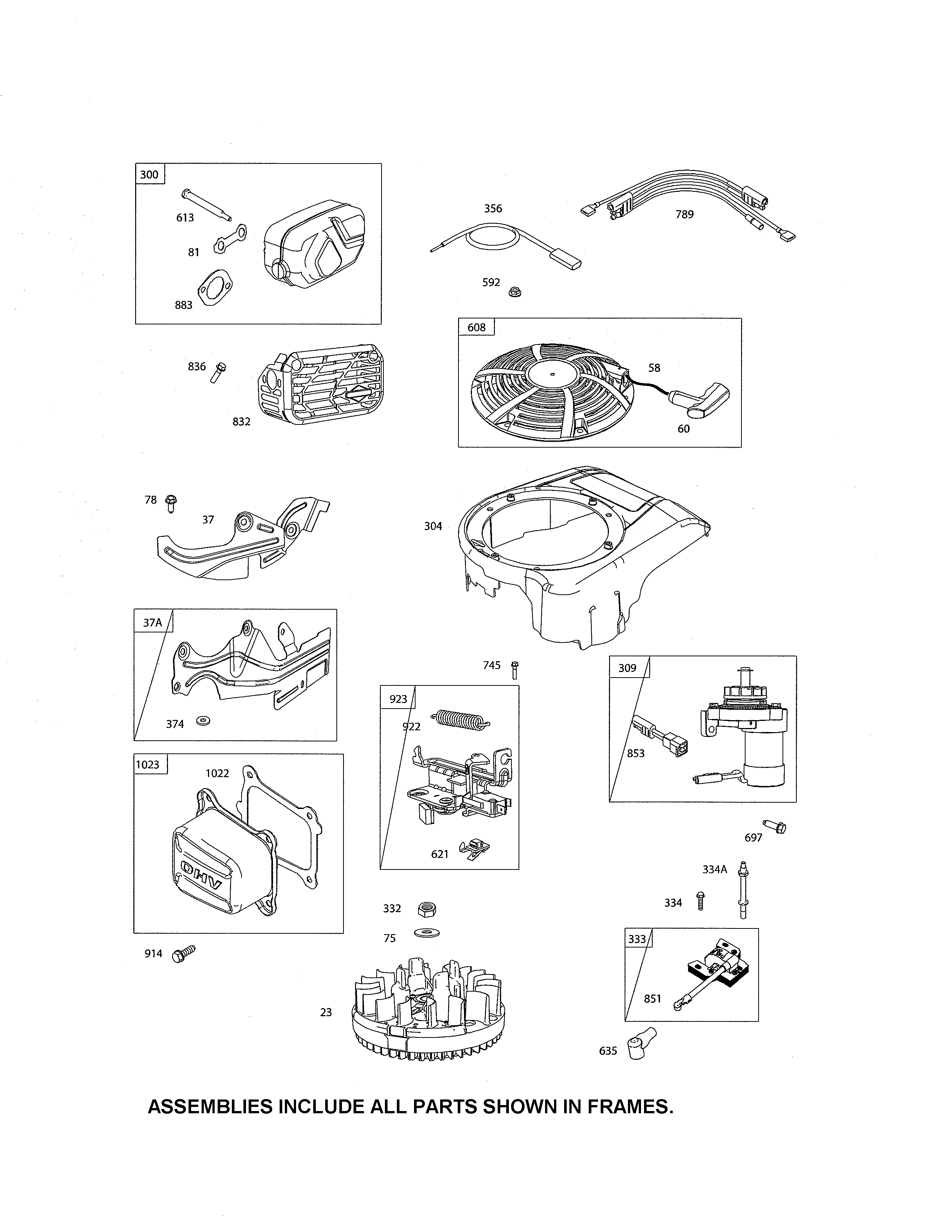 Muffler/flywheel/starter motor
