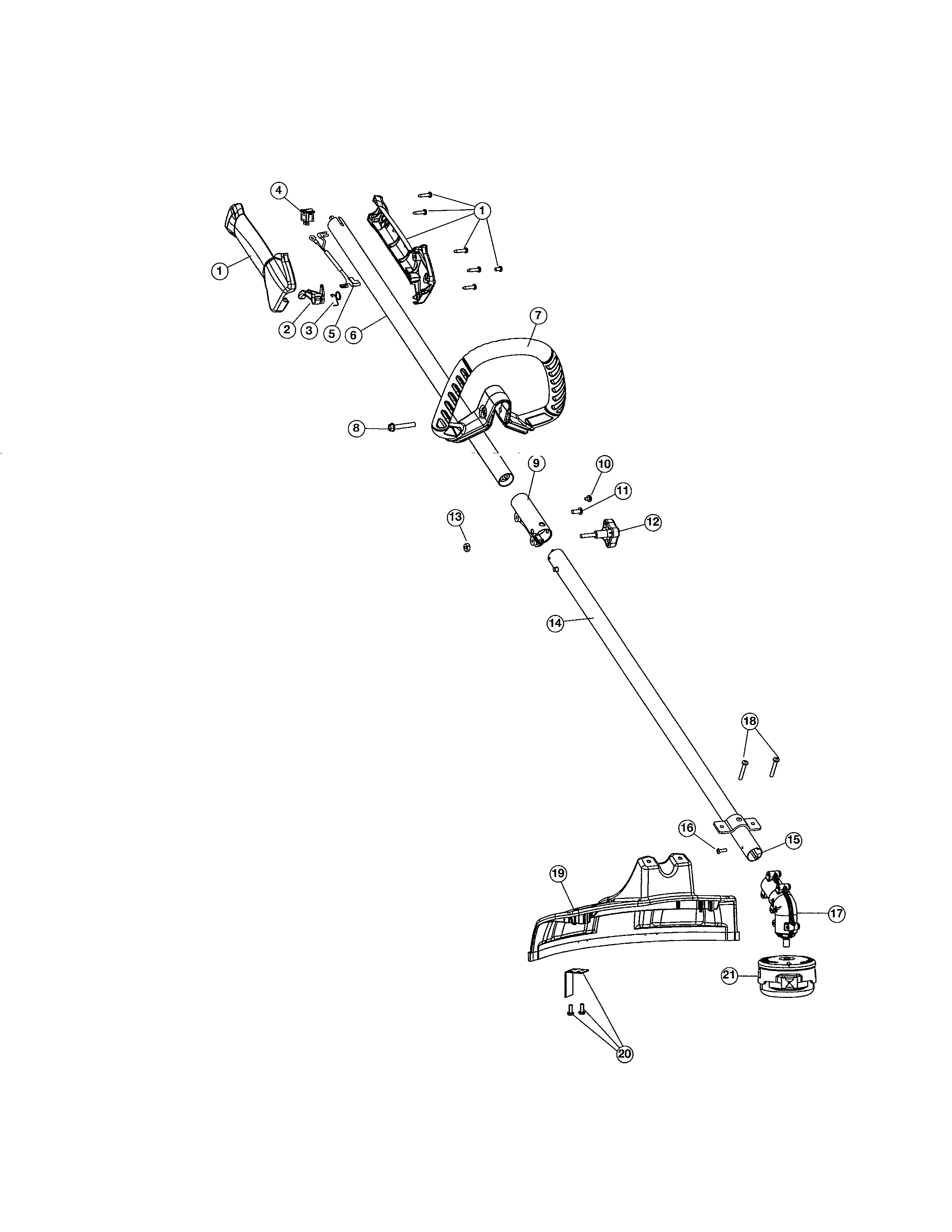 Drive shaft/handle/shield