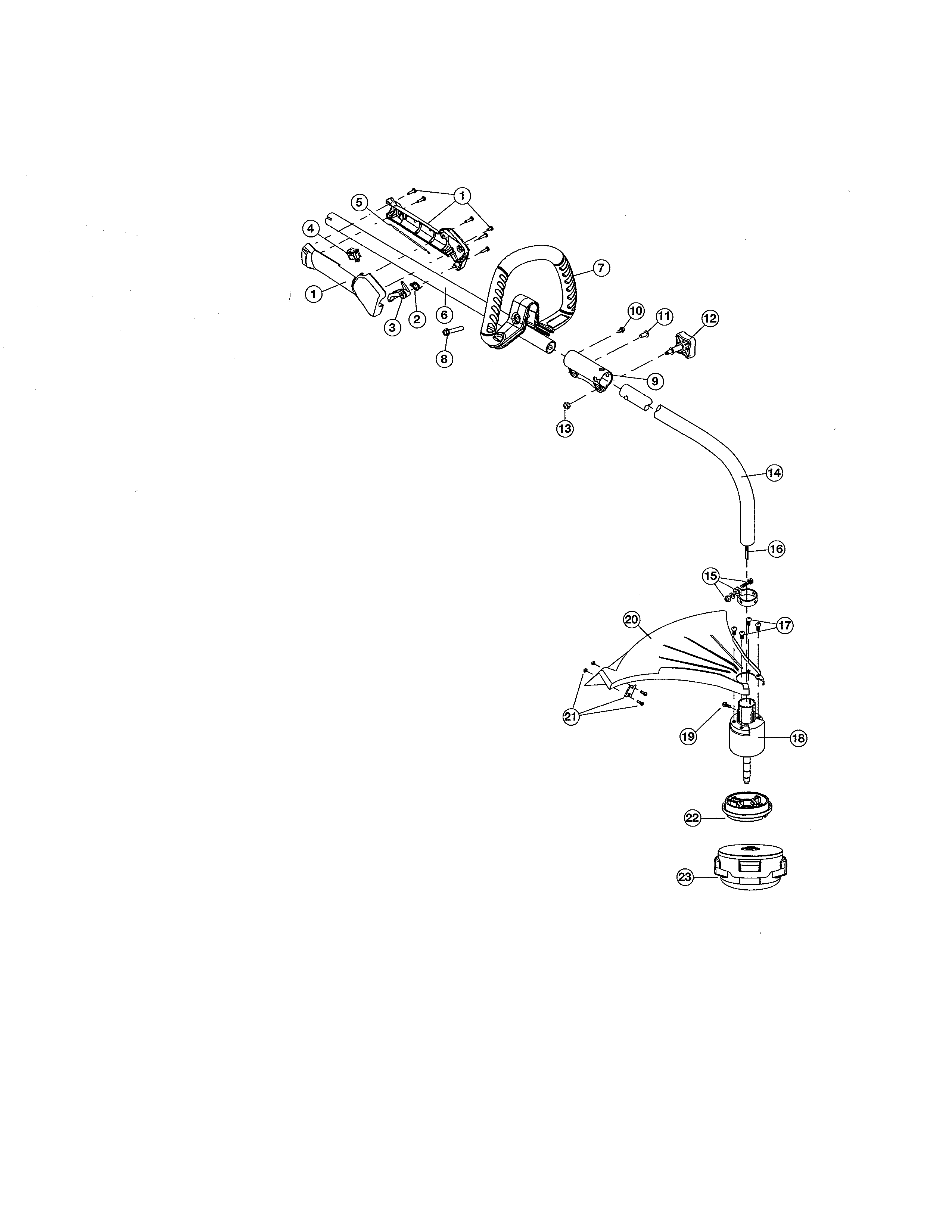 Drive shaft/handle/shield