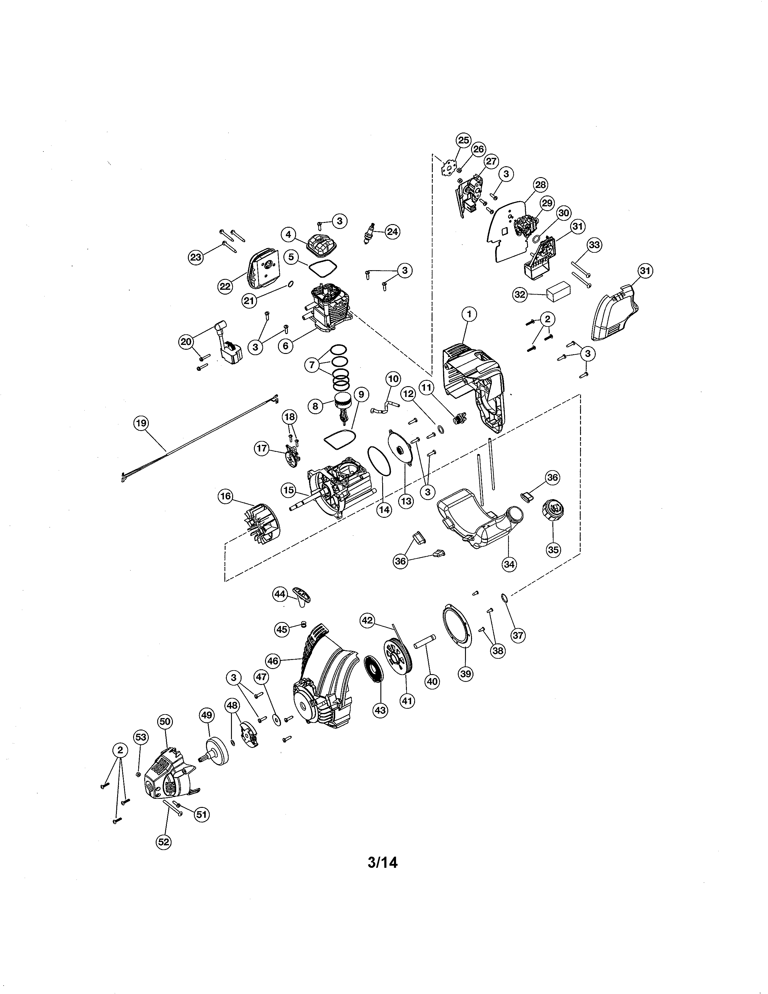 Crankcase/cylinder/fuel tank