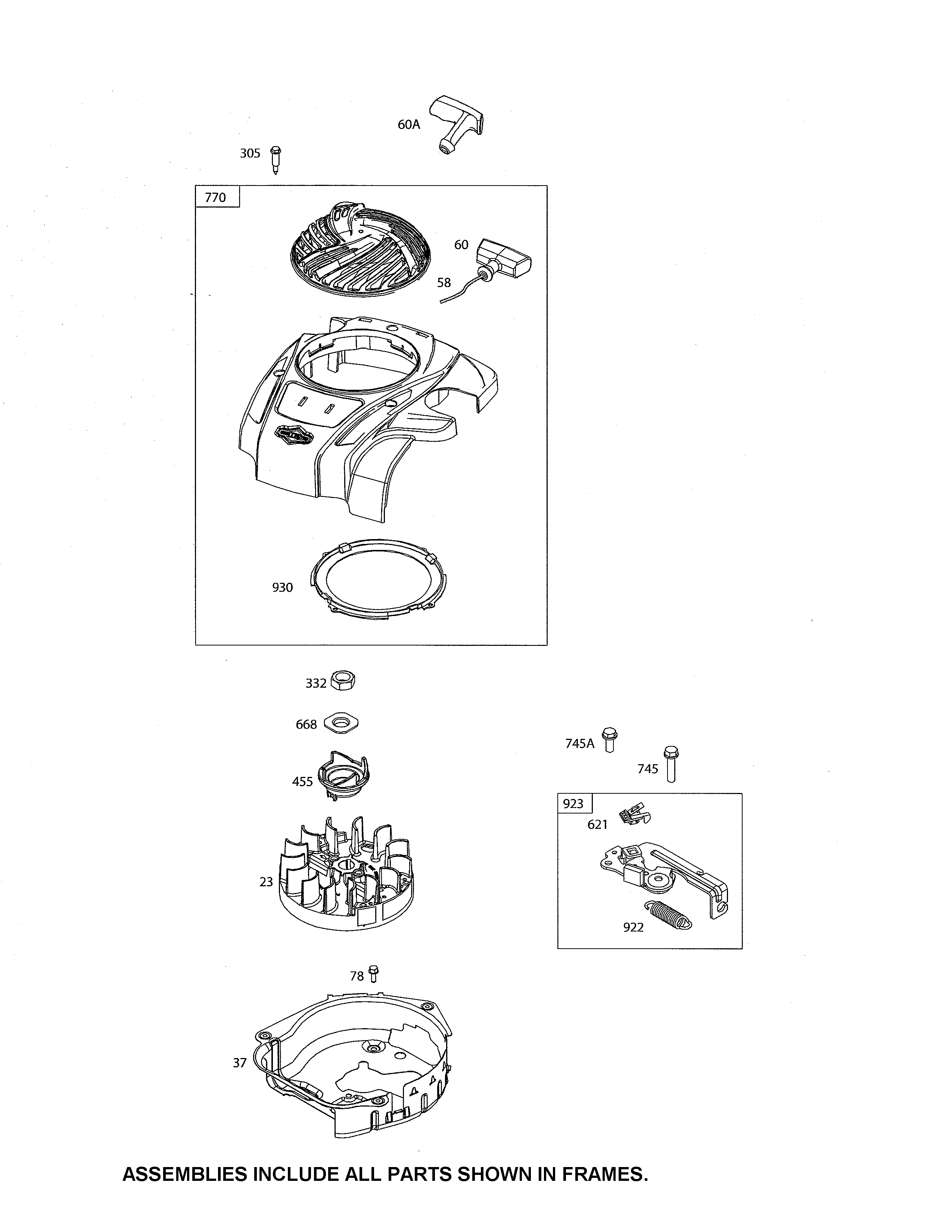 Rewind/blower housing/flywheel